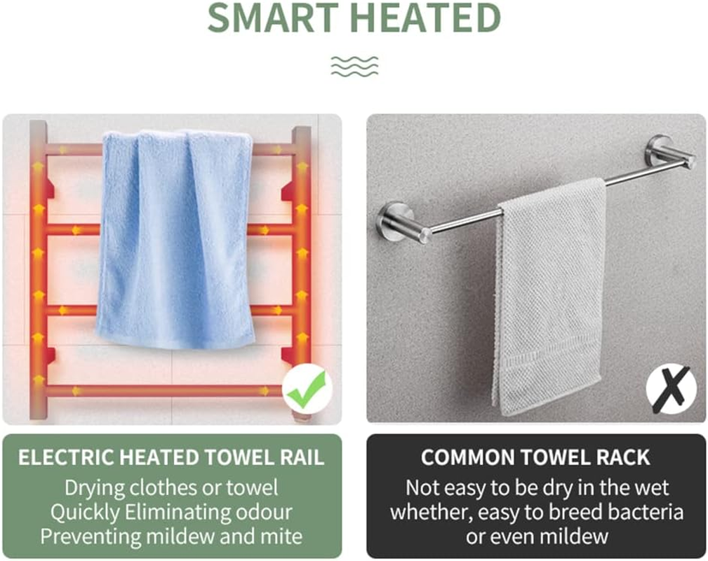 ACA Trading SAA Bathroom Heated Towel Rack,4 Rungs Square Electric Heated Towel Rail,Wall Mounted Towel Warmer Dryer,Stainless Steel Clothes Towel Drying Heater,Waterproof IP55 &SAA Apporved(Silver) - Chrome - 6 Bar image number 4