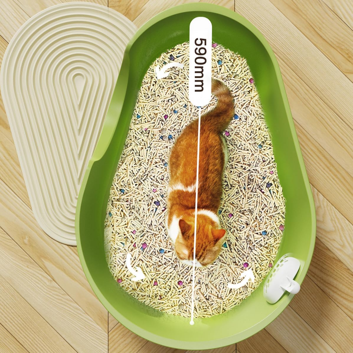 Cat Litter Tray Cat Litter Scoop Large Pet Toilet Box Kitty High Wall Green Tray,Large Open Top Cat Litter Box with Scooper and Anti-Slip Mat,59Cm Length image number 2