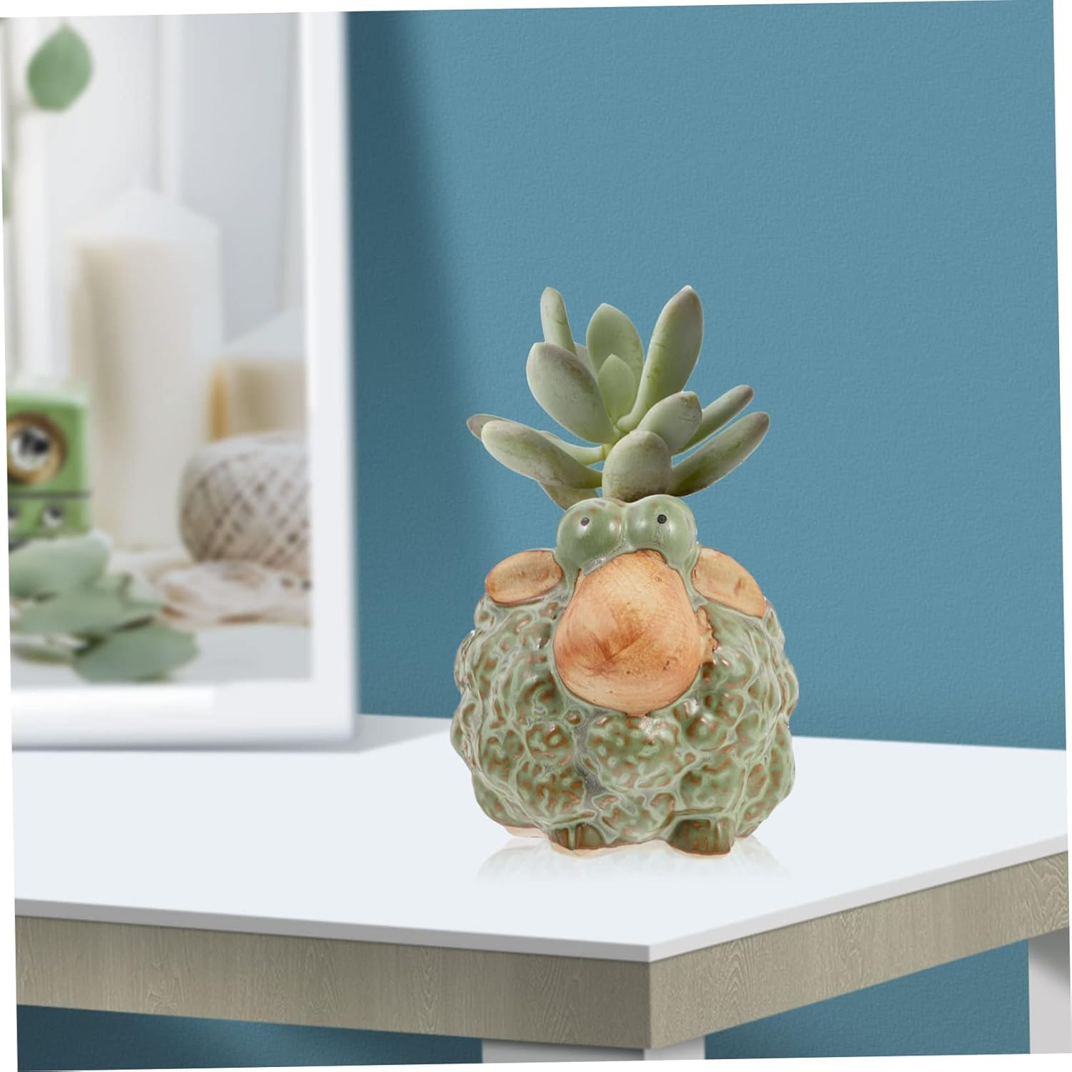 Parliky 2Pcs Retro Sheep Shape Ceramic Flower Pots Green Plant Pots for Artificial Plants Sheep Gardening image number 5