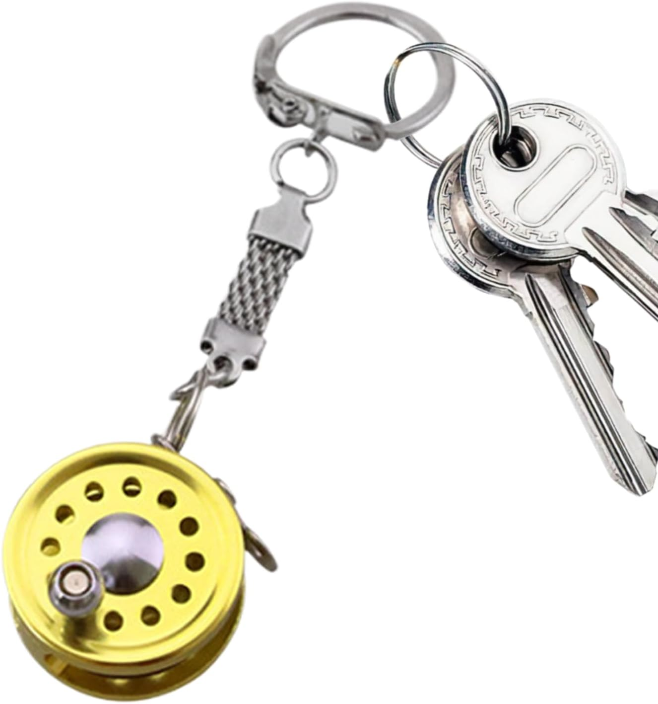 Metal Keychains,Small Fishing Reel Key Chain,Drum Wheel Keychain Bag Pendant | for Purse Luggage Phone Wallet Handbag Car Office Travel Party Home School Angler Women Men Kids image number 2