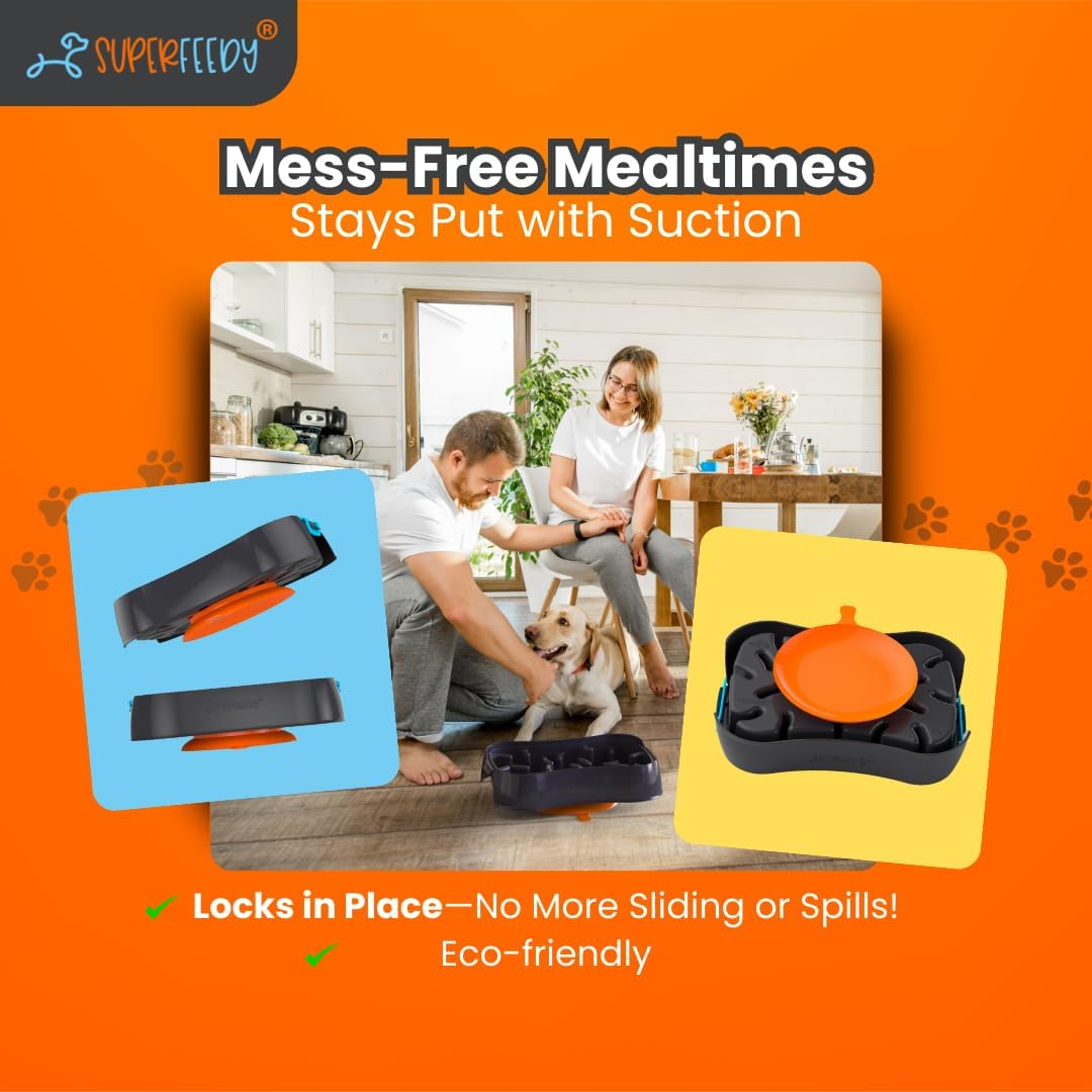 Super Feedy Slow Feeder Dog Bowls & Lick Mat - 4-In-1 Dog Bowl - Dog Slow Eating Bowl - Bpa-Free, Food Grade Silicone Slow Dog Feeding Bowl - Slow Eating Pet Bowl for Fast Eaters - Red-Teal - Red Bowl  Teal Lick Mat image number 5