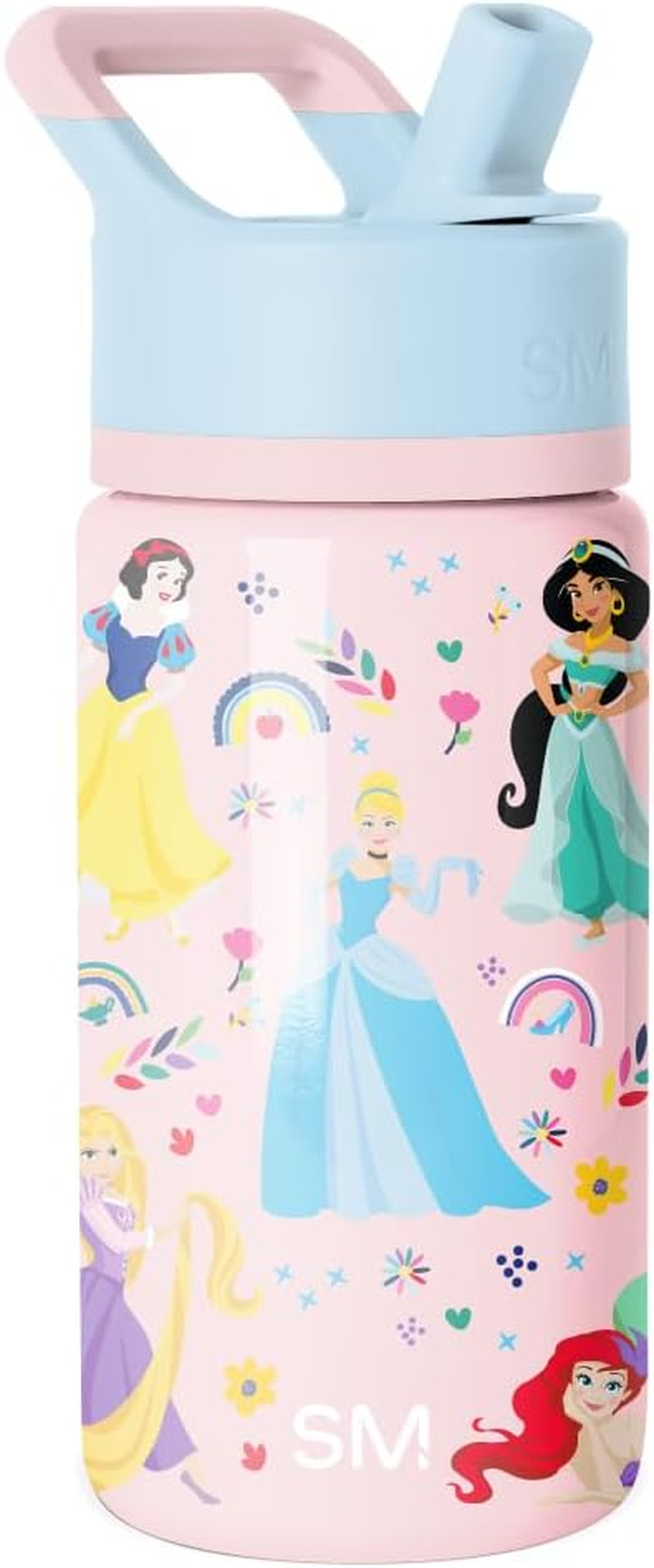 Simple Modern Disney Princesses Kids Water Bottle with Straw Lid | Reusable Insulated Stainless Steel Cup for School | Summit Collection | 14Oz, Princess Rainbows image number 1
