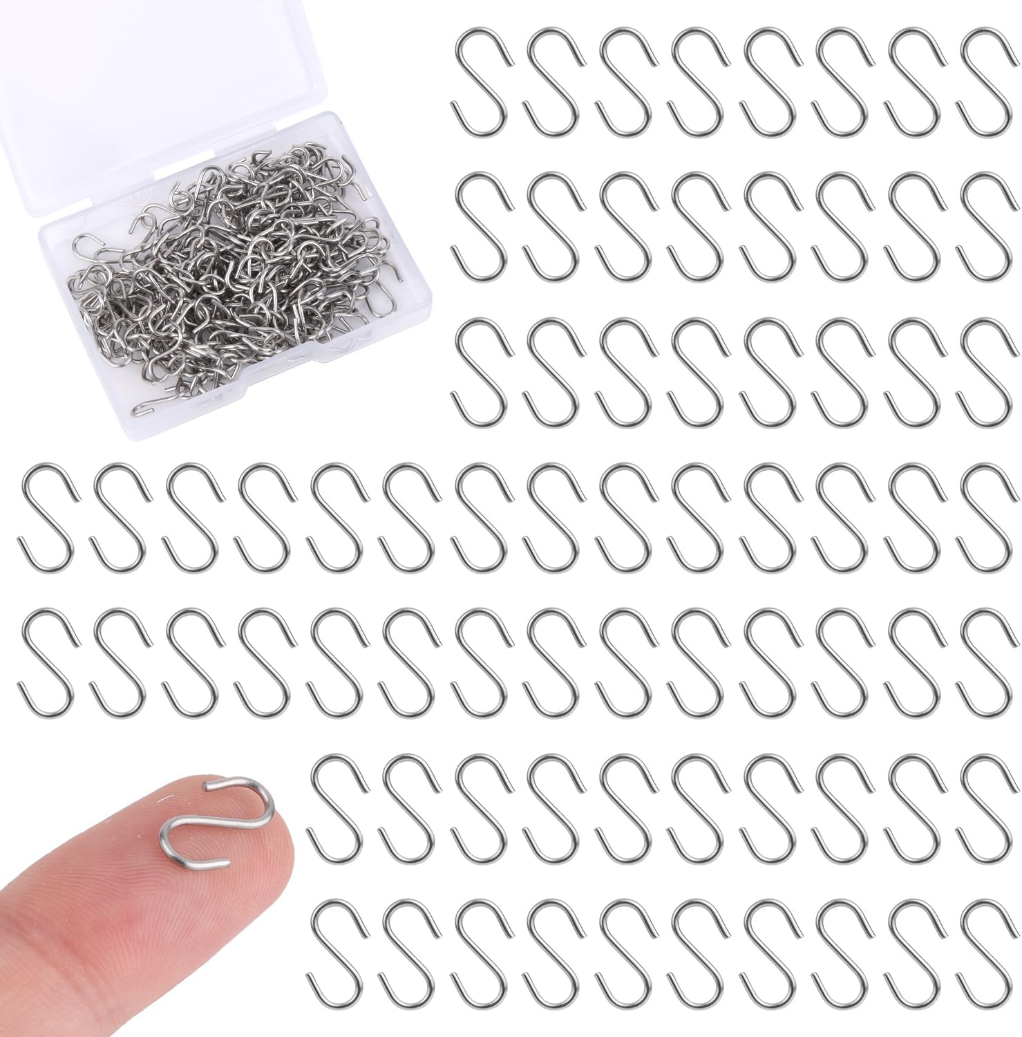 200Pcs Mini S Hooks for Hanging, 1/2 Inch Stainless Steel Tiny Miniature Ornament Hooks Metal Wire Small S-Shaped Hangers Connectors for Jewelry Making DIY Craft Keychain (Silver)