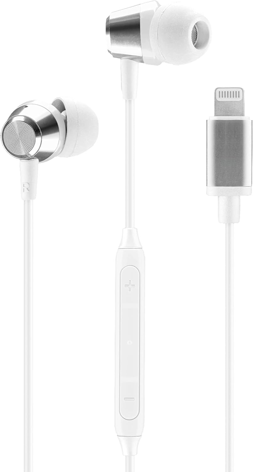 Music Sound Ergonomic Wired In-Ear Headphones with Lightning MFI Connection - White