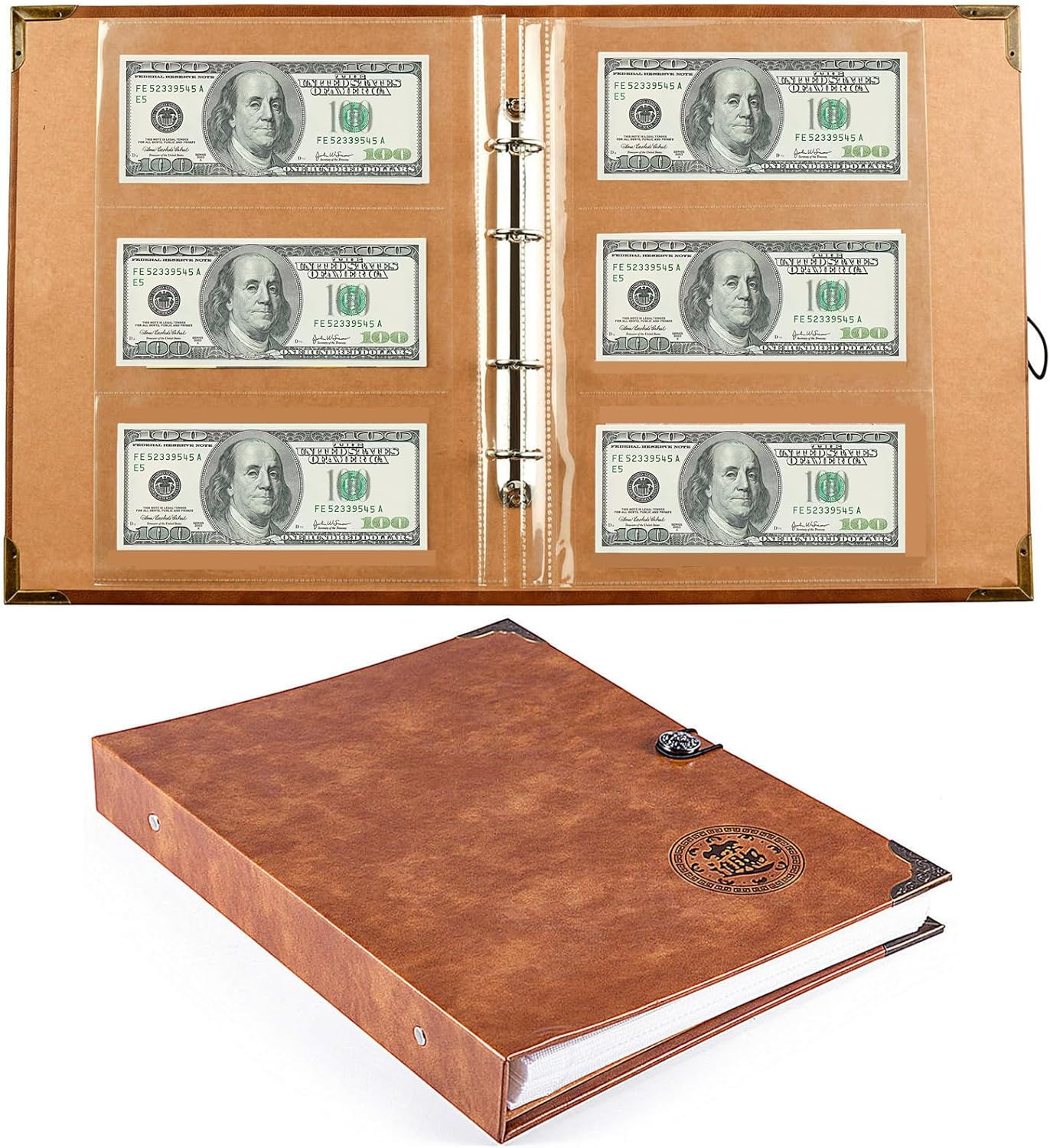 Ettonsun 120 Pockets Currency Paper Money Collection Book Album Dollar Bill Holder Sleeves for Collectors Currency Banknote Stamp Collecting Supplies