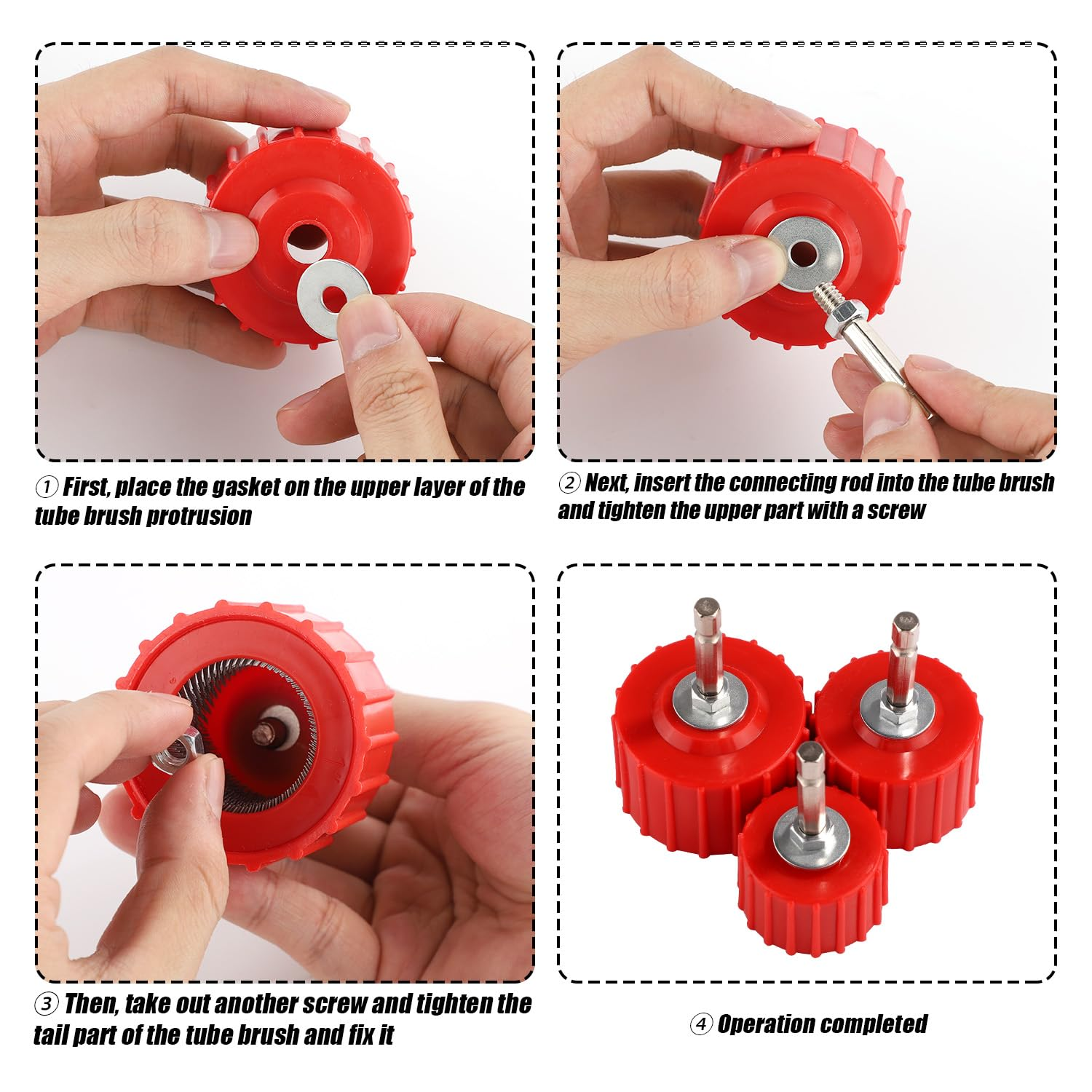 9Pcs Copper Pipe Cleaner Set for Power Drill, 3Pcs 1/2" 3/4" 1" Tube Cleaning Brushes & 6 Brass Wire Bore Brushes Metal Pipe Cleaner for Drill Copper Tubes and Fittings Soldering image number 5