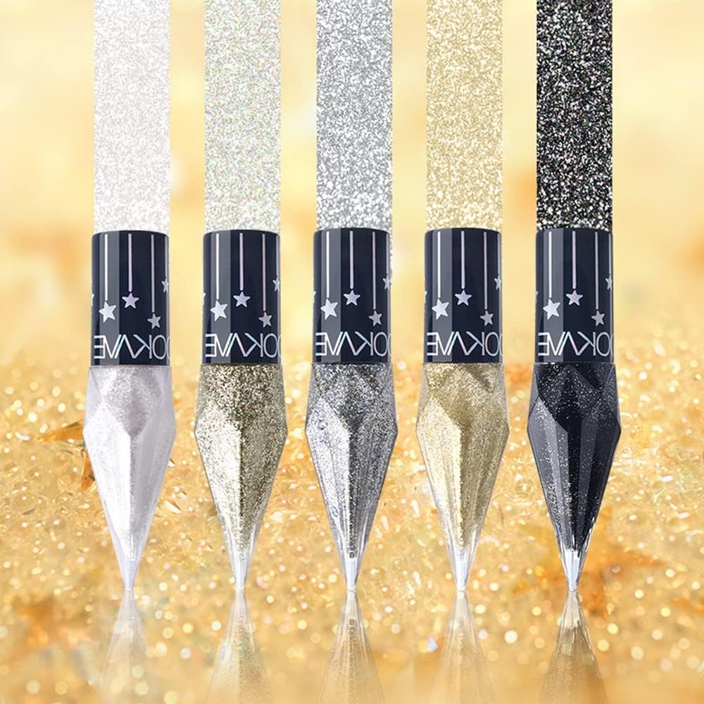 Go Ho Glitter Liquid Eyeliner Colorful Set,5 Colors Metallic Shimmer White Black Silver Gold Diamond Eyeliner,Glitter Eye Liner Sticks,Waterproof Long Lasting Sparkle Eye Makeup image number 1