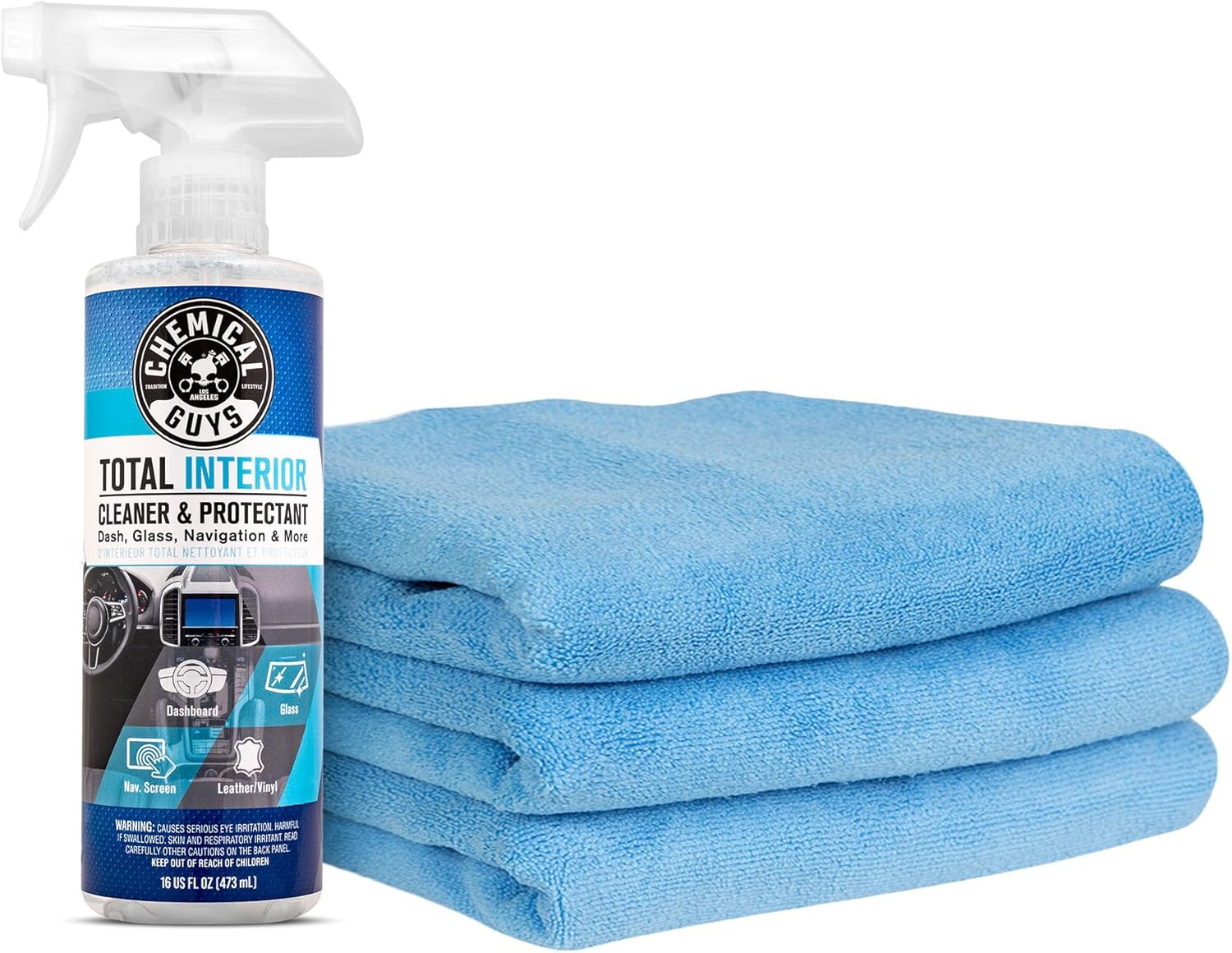 Chemical Guys Total Interior Cleaner & Protectant 473Ml + 3 Microfiber Towels &ndash; All-In-One Interior Car Cleaner for Leather, Vinyl, Plastic, Glass, Wood, Fabric &ndash; Safe for Cars, Suvs, Trucks, Rvs image number 5