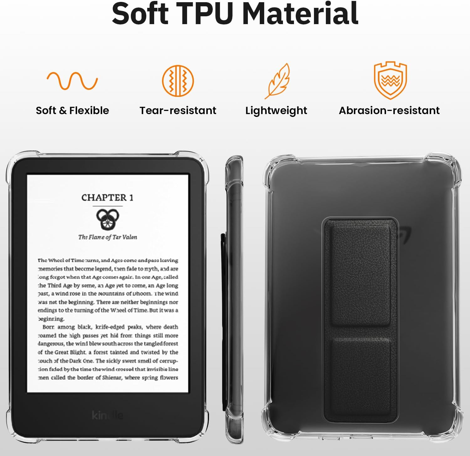 YAVIV Kindle Case for 11Th Gen 2024/2022 &ndash; Slim Clear Silicone Cover with Stand, Shockproof Soft TPU Protective Shell for 6" Kindle E-Reader, Clear Black