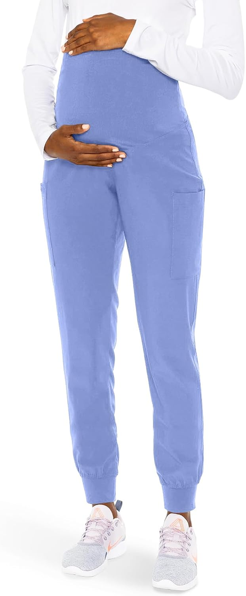Med Couture Maternity Jogger Scrub Pants for Women, High Rise Waist, 4 Pockets with Soft Knit Waistband - MC029