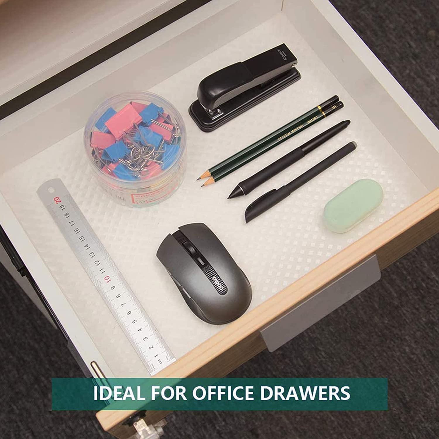 Drawer Liner 45Cm X 6M, Shelf Liners for Kitchen Cabinets EVA Fridge Mats Washable Double Sided Drawer Liner Roll for Cabinet Kitchen Bedroom Bathroom Office (Clear) image number 2