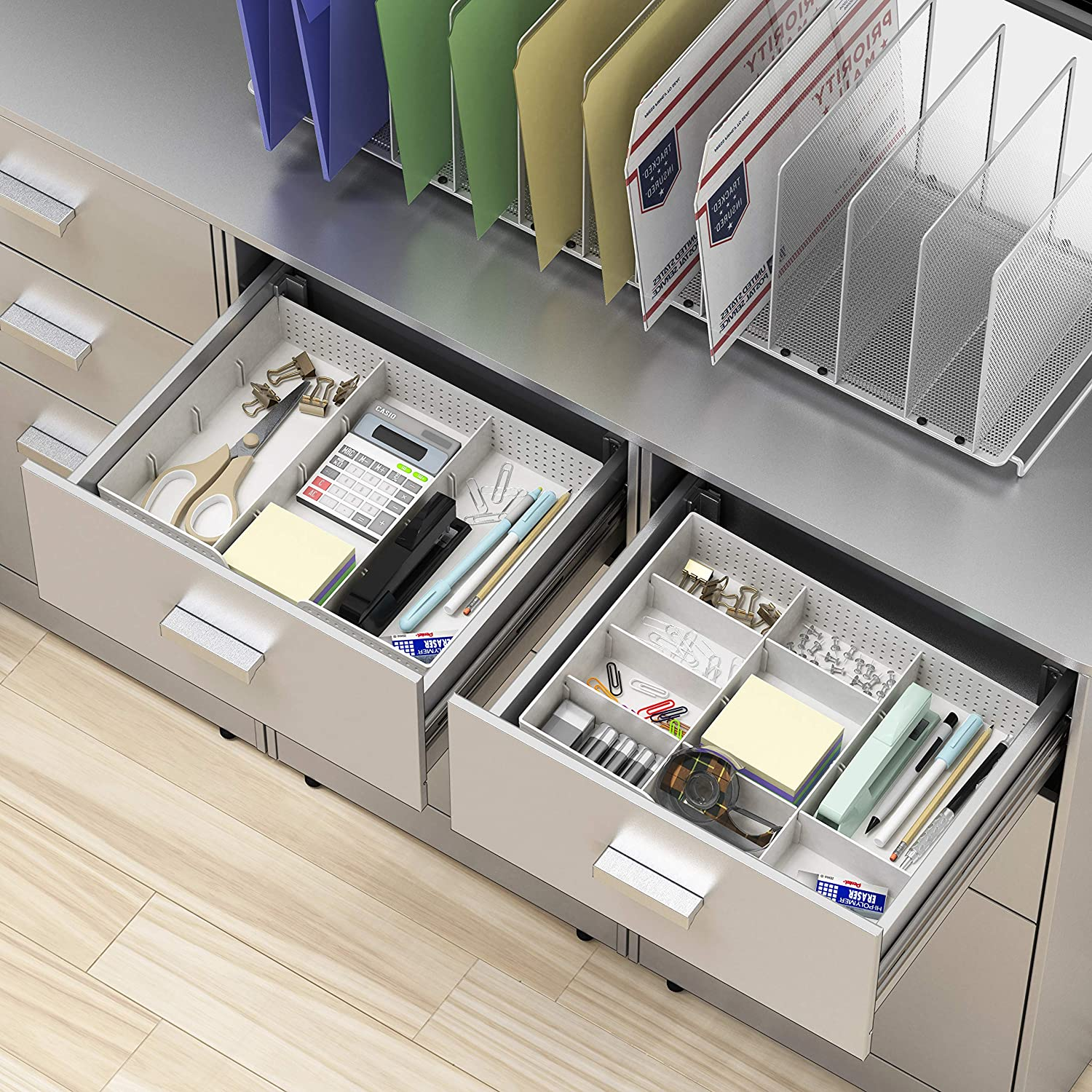 Simple Houseware Desk Drawer Organiser with 9 Adjustable Compartments, White image number 1