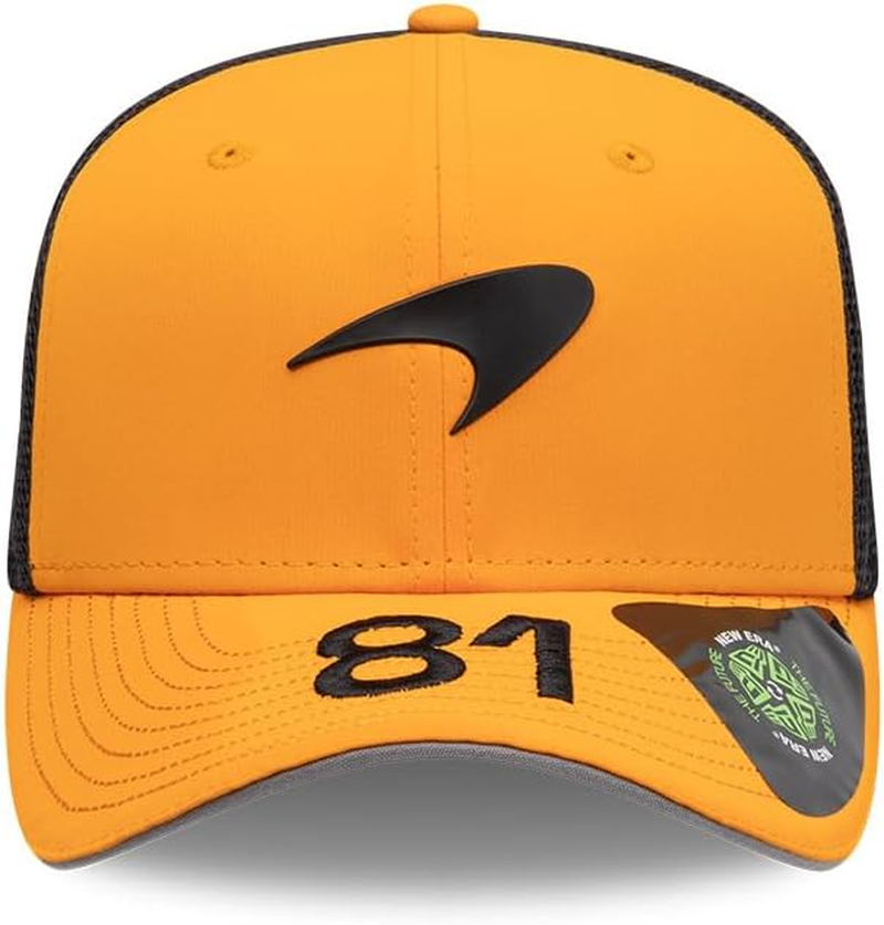 New Era Mclaren F1 9SEVENTY Baseball Cap, Oscar Piastri Driver Edition, Orange and Grey Mesh Trucker Hat, Orange and Grey, One Size