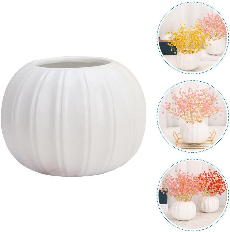 DECHOUS Succulent Planter Pots White Ceramic Pumpkin Vase Bubble Vase for Flower Arrangement Hydroponic Planter for Dried Flower image number 3