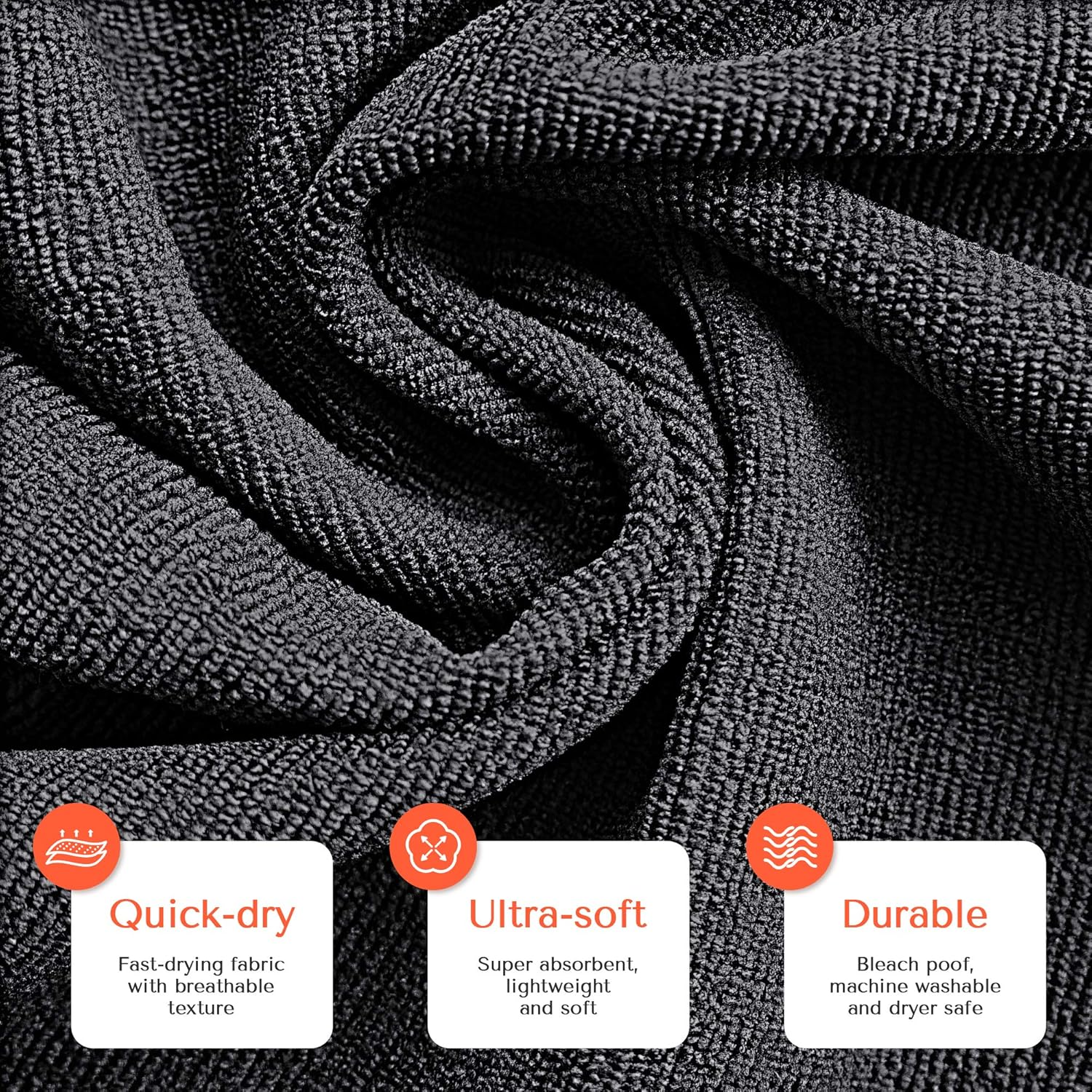 TASALON Microfiber Hair Towel - 10 Pack - Salon Towels - Quick Dry Microfiber Towels - 29 X 16 Inches Ultra-Soft Microfiber Towel for Hair, Facial Towels with Soft Absorbant - Black image number 6
