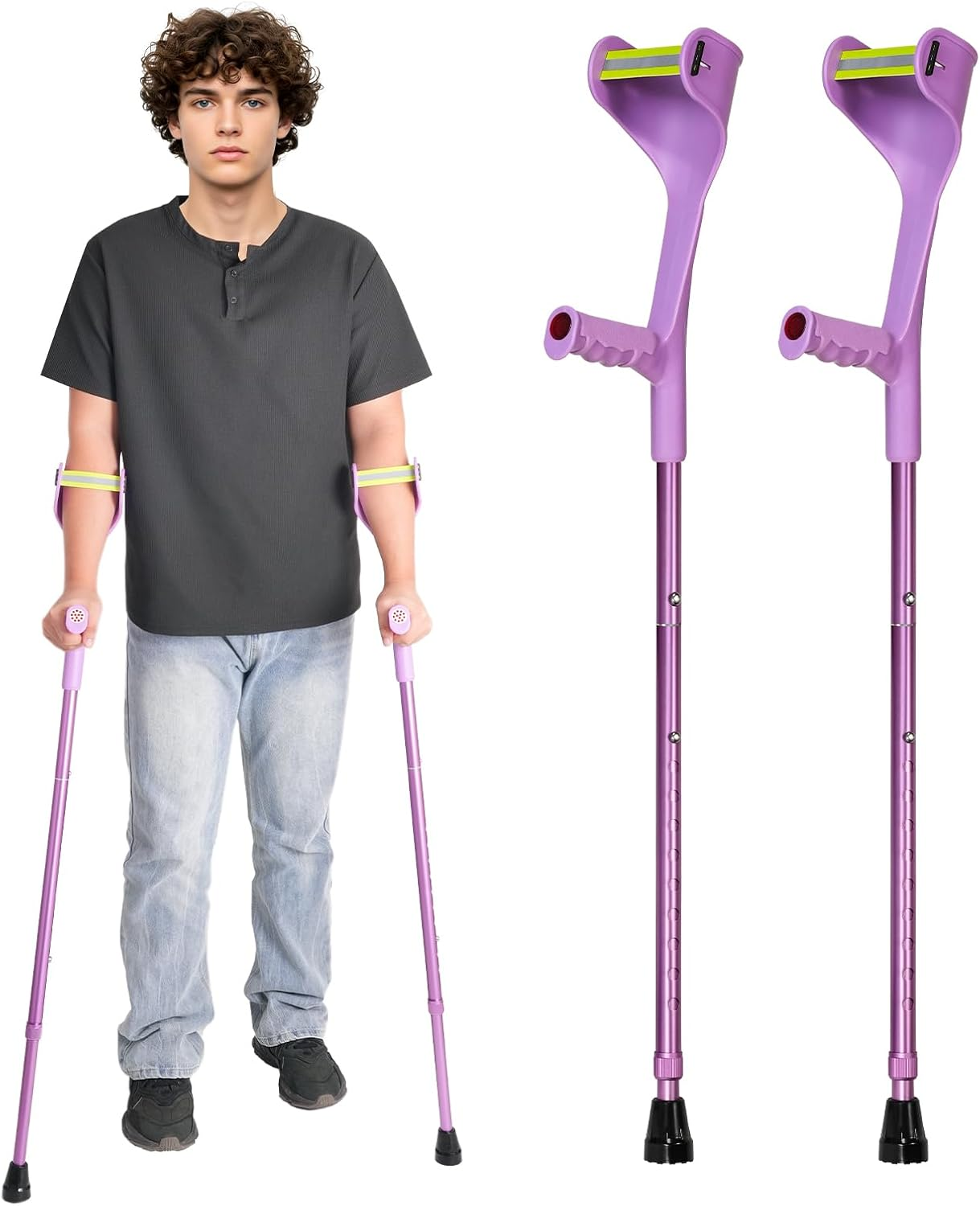 2 Pcs Forearm Crutches for Adults,Folding Walking Cane,10-Level Height Adjustment,Lightweight Aluminum Walking Aid,Rubber Grip, Slip-Resistant and Wear-Resistant,2-Pack Purple. image number 3