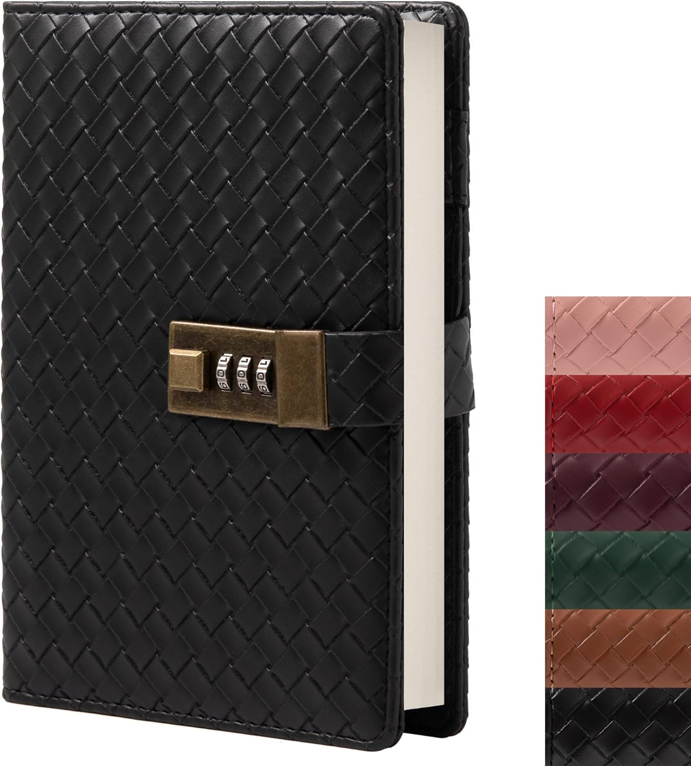 TIEFOSSI B6 Leather Journal Notebook with Combination Lock, Travel Refillable Ruled Lined Writing Paper, Secret Password Gift Diary for Women Girls Boys (Pink)