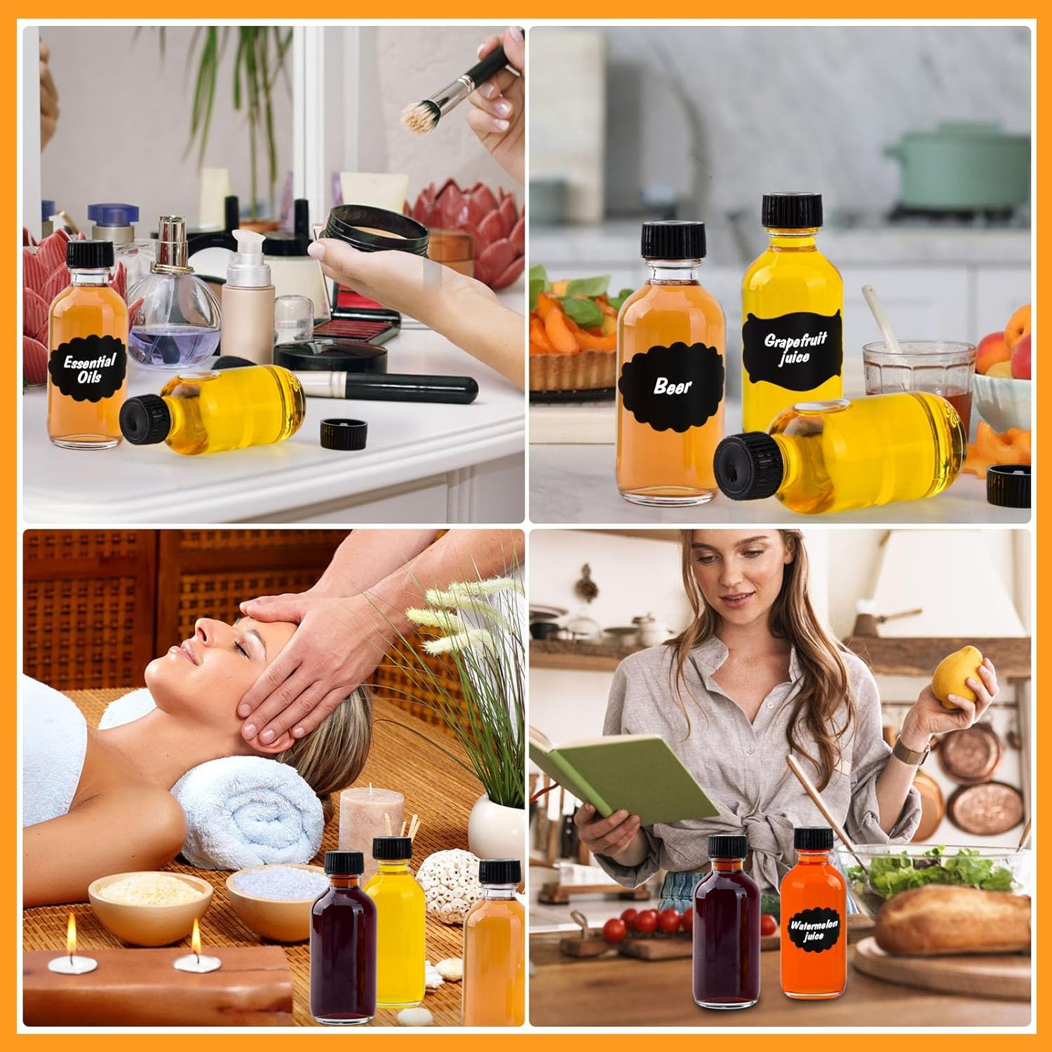 12 Pack 2Oz Small Clear Glass Bottles with Caps, 60Ml Glass Juice Bottles, Wellness Shot Bottles with Funnels, Stickers and Brush, Mini Liquor Bottles for Juice, Water, Ginger, Whiskey, Potion, Sample image number 4