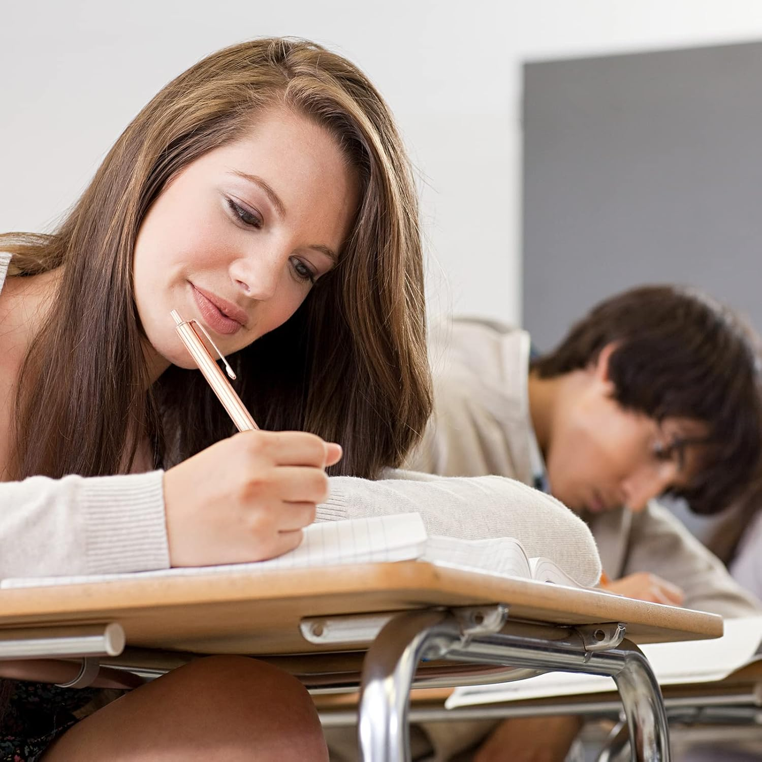 12Pcs Retractable Metal Ballpoint Pen Set, FHDUSRYO 6 Slim Metallic Ballpoint Pens, 1.0Mm Medium Point Black Ink Pens with 6 Pen Refills, Gold Sliver Click Ball Pens for Gift, Business, Office (Slim) image number 2