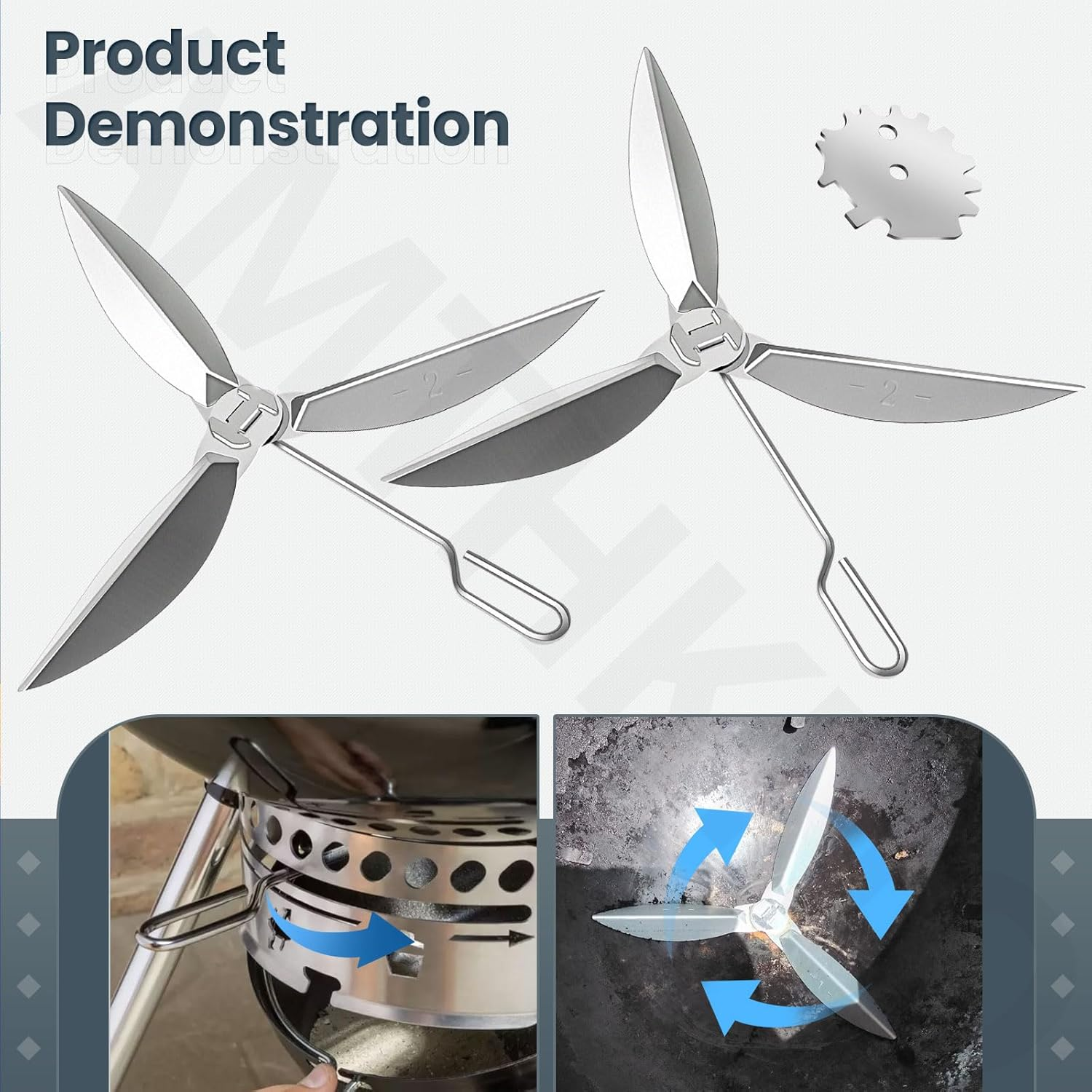 22-1/2-Inch One Touch Cleaning System Kit, Compatible with Weber Grill, Kettle Grills - It Is Used in the Bottom of Grill Damper Air Amount Control and Ash Clean-Out. (1) Silver image number 2