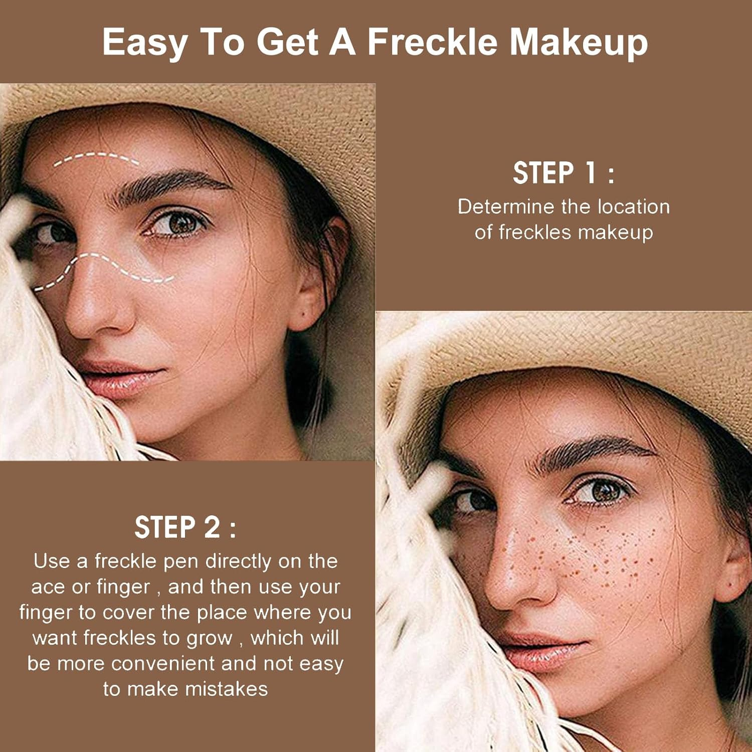 2 Colors Freckle Pen, Face Freckle Makeup Tool, Waterproof Long Lasting Quick Dry Soft Dot Spot Pen (Medium & Dark)