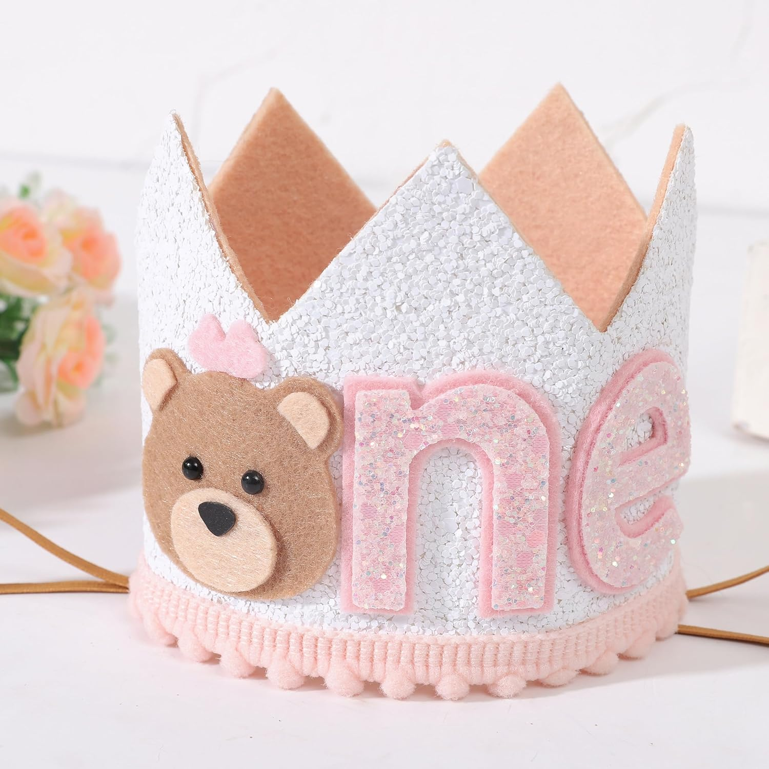 Agkvw 1St Birthday Teddy Bear Crown for Girls - Little Bear Hat, One Happy Camper Decor