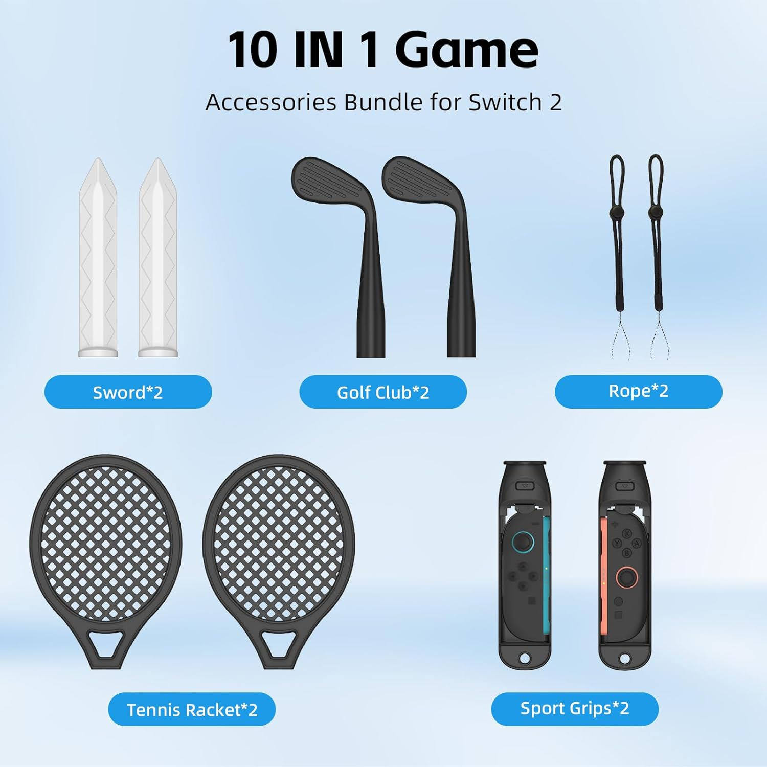 DOYO 10-In-1 Switch 2 Sports Accessories Bundle for Switch 2 Joy-Con with Tennis, Golf, Steering Wheel, Sword - Motion Control Game Kit for Switch Sports & Fitness Games image number 3