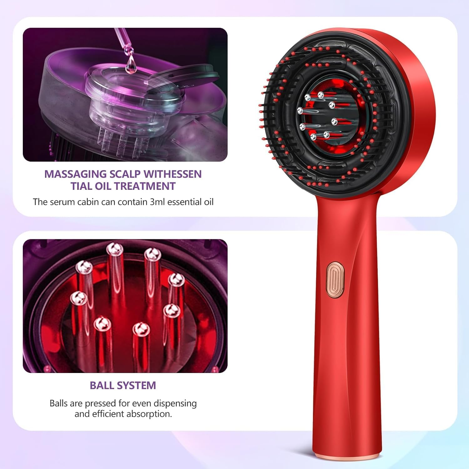 Hair Massager, Scalp Massager, Multi-Function Electric Scalp Massage Comb for Hair, Cordless Waterproof Oil Diffuser Massage Comb (Red) image number 4