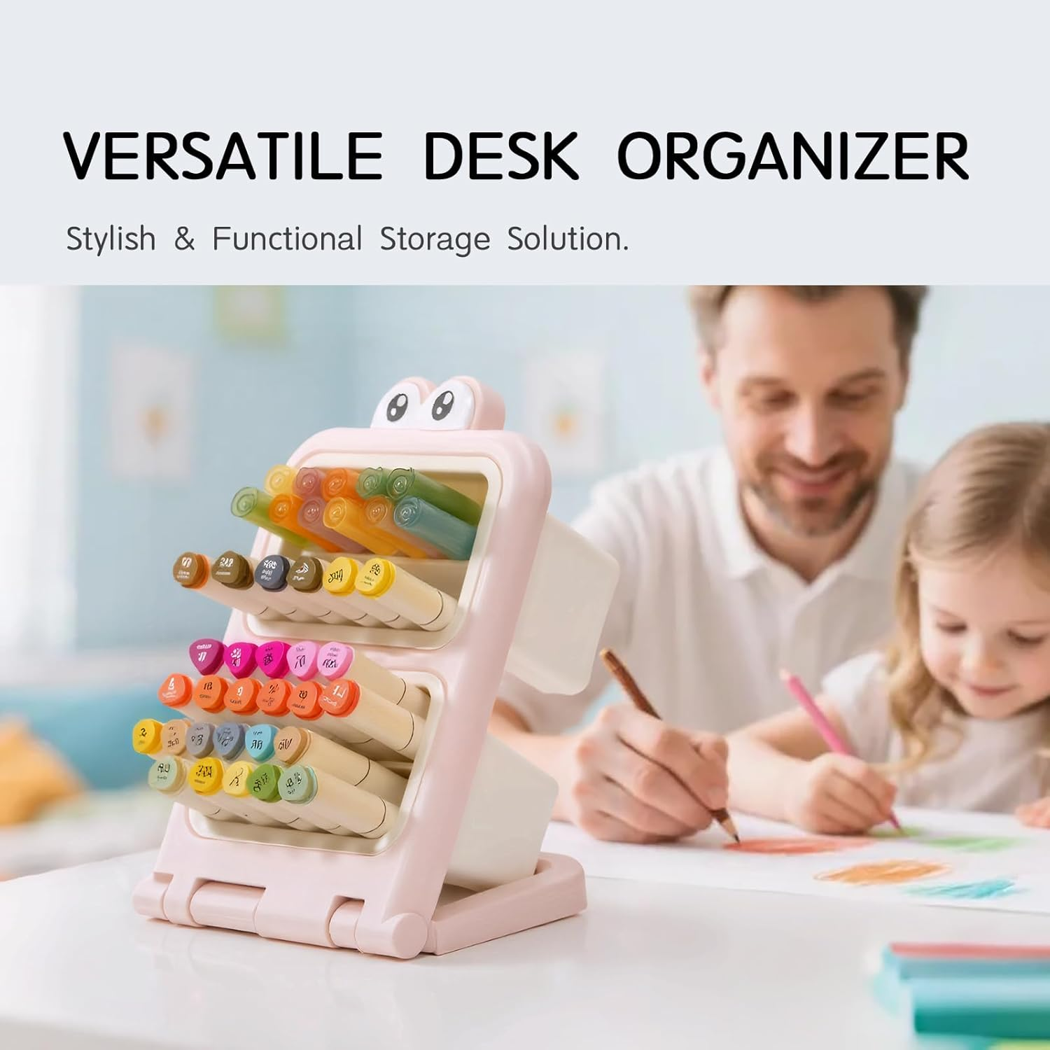 Comfycottage Foldable Desk Organizer, Multi-Functional DIY Pen Holder, Large Capacity Office Supplies Rack, Space Saving Stationary Marker Organizer Divided Desktop Storage for Pen Pencils (Pink) image number 2