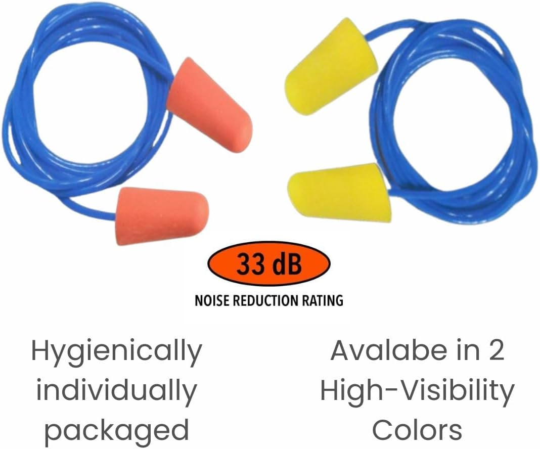 100 Pairs Corded Earplugs, Individually Packaged, Soft PU Foam Corded Ear Plugs, for Safety Hearing Protection, Sleeping, Working, Studying & Travel (Yellow, One Size) image number 4