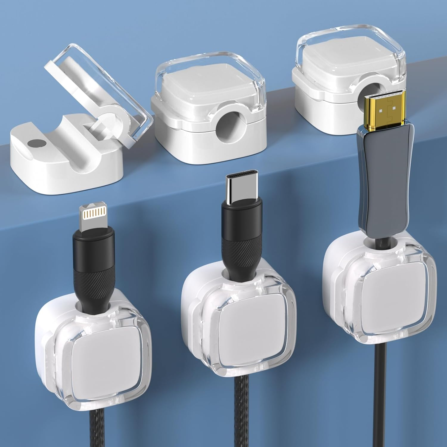 SVNXI 6 Pack Magnetic Cable Clips, Cord Holder for Nightstand, under Desk Cable Management Smooth Adjustable Computer Accessories, Adhesive Wire Organizer (6White)