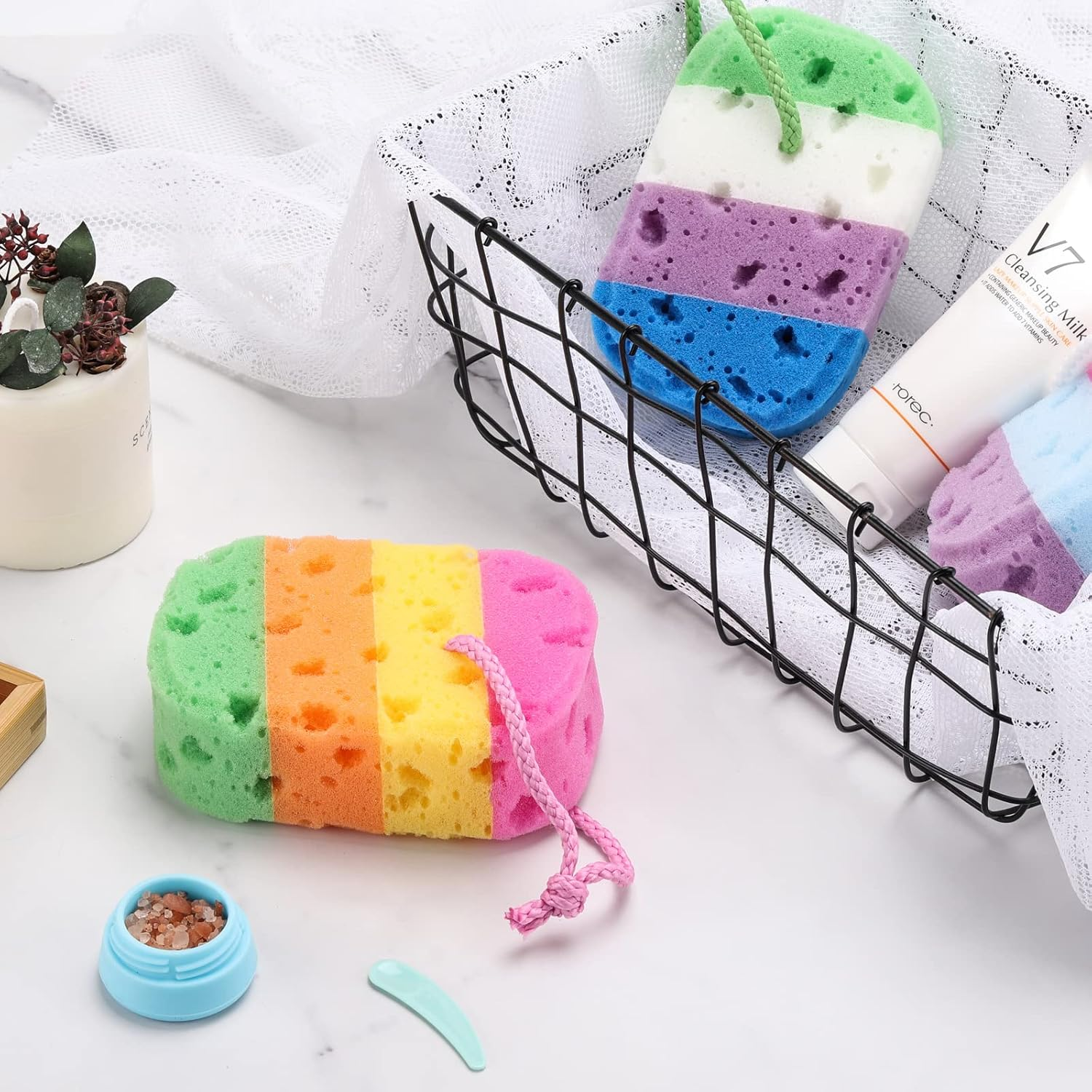 BTYMS 3 Pieces Exfoliating Bath Sponge Body Sponges Shower Loofah Soft Bathing Pouf Foam Lufa Body Scrubber