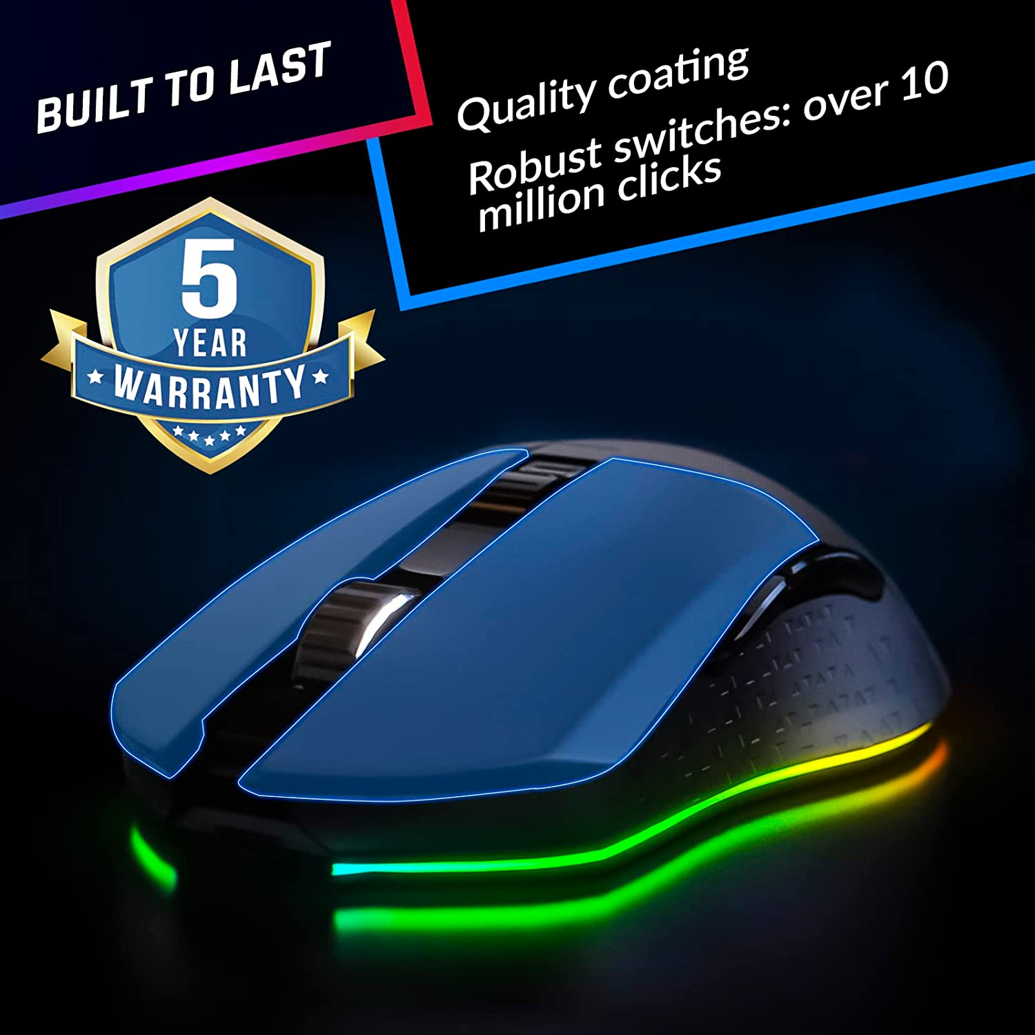 KLIM Blaze Rechargeable Wireless Gaming Mouse RGB New - High-Precision Sensor and Long-Lasting Battery - 7 Customizable Buttons - up to 6000 DPI - Wired & Wireless Mouse for PC Mac & PS4 PS5 image number 3