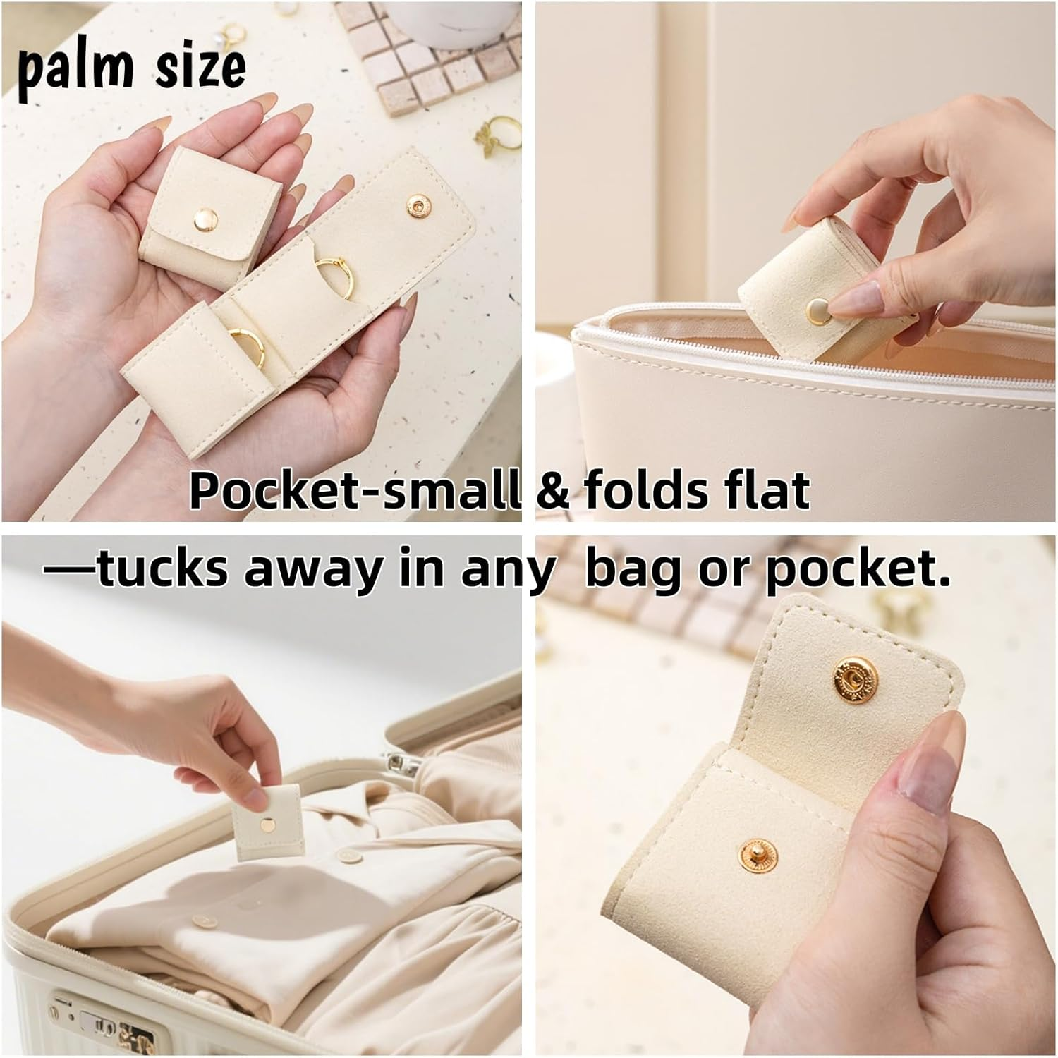 Kawlxpp PU Suede Mini Travel Jewellery Roll &ndash; Foldable Portable Organizer Case with Buckle for Rings, Earrings & Necklaces (3Pcs, Pink/Grey/Beige) - 1, Grey image number 5