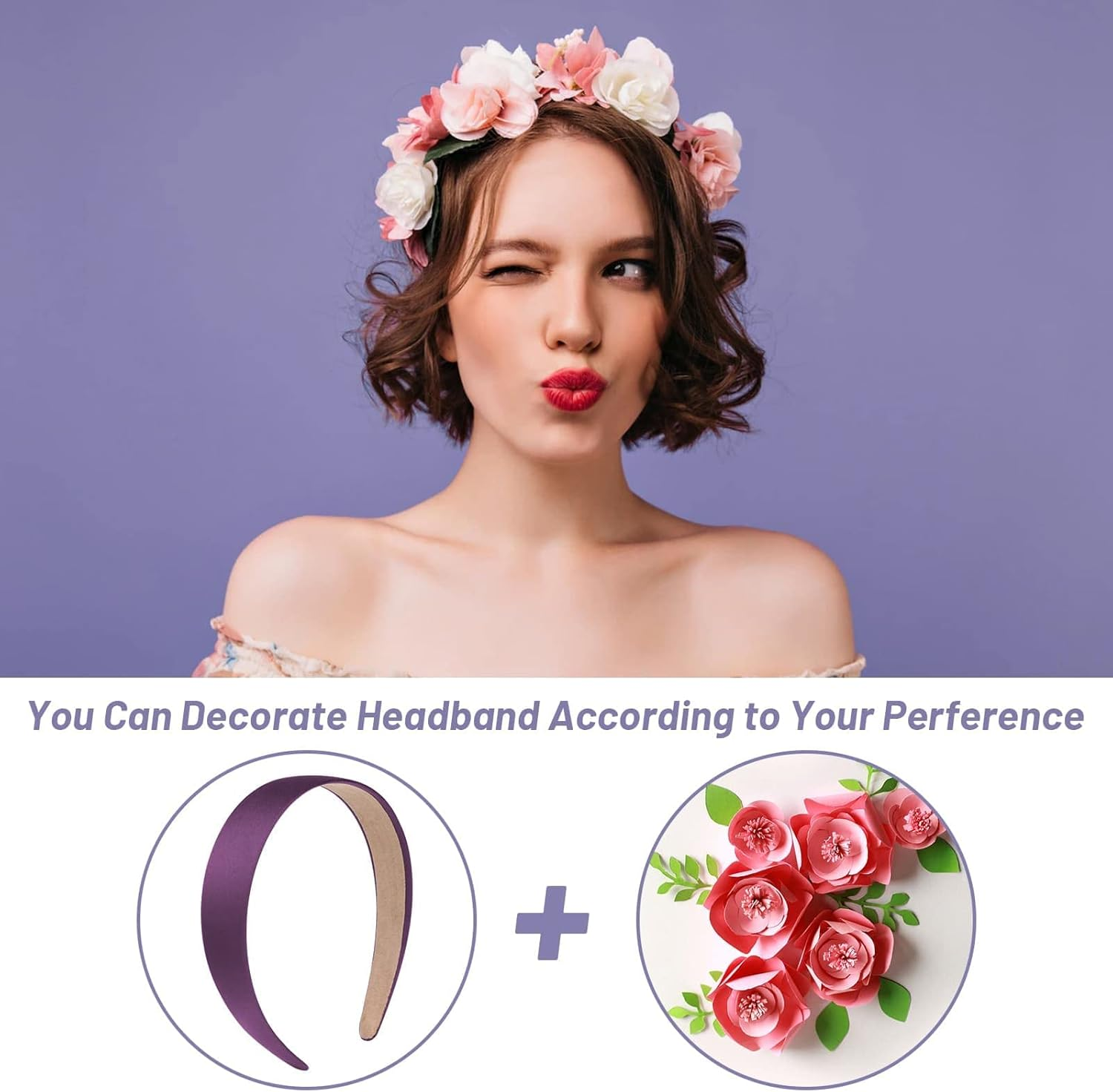 16 Pcs Satin Headbands Bulk 1 Inch Anti-Slip Ribbon Hair Bands Plain Hard Headbands for Women DIY Craft Hair Accessories (Multicolor) image number 6