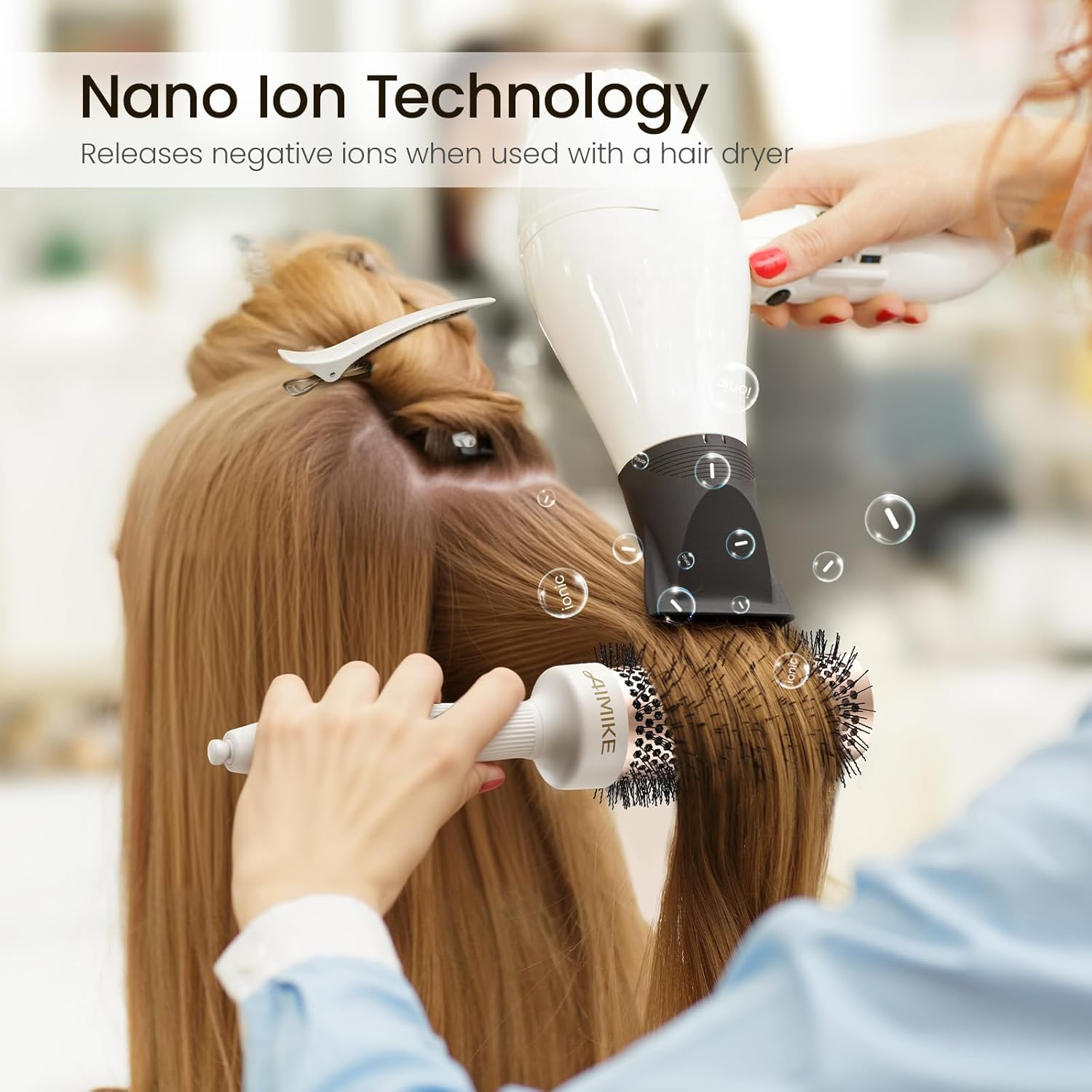 AIMIKE round Brush for Blow Out, Naturavol Medium round Hair Brush for Fine Hair with Nano Thermal Ceramic Tech, for Blow Drying & Styling, Adds Volume & Smoothness (1.7 Inch Barrel, 2.5 Inch Bristle) image number 3