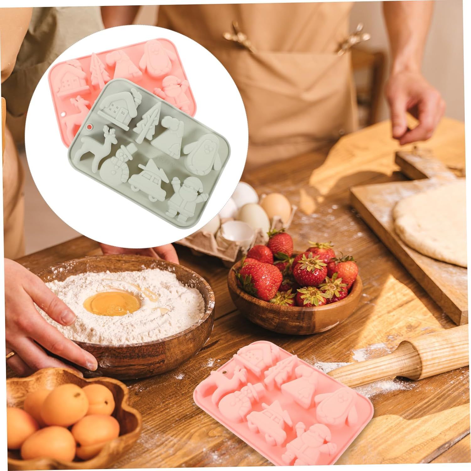 2Pcs DIY Christmas Theme Silicone Baking Molds Xmas Cookie Molds for Candy image number 5