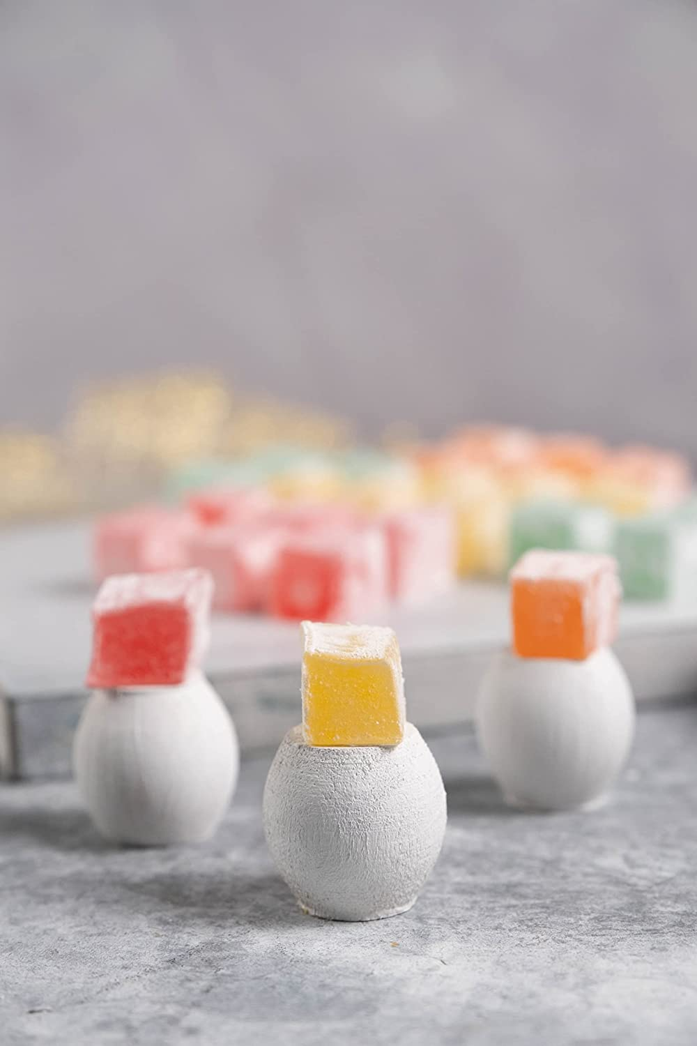 Mughe Gourmet Turkish Delight Candy Elegant Metal Box - 1.65Lbs/750Gr - Halal, Vegan Lokum Fruit Flavors Rose, Strawberry, Lemon, Orange, Mint - Perfect for Special Occasions, Christmas, Birthdays image number 4