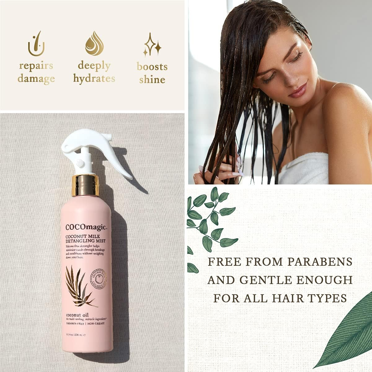 Cocomagic Coconut Milk Detangling Mist | Extra Moisturizing Leave-In Detangler | Restore Vibrancy and Boost Shine | Non-Greasy Formula | Paraben Free, Cruelty Free, Made in USA (8 Oz) image number 5