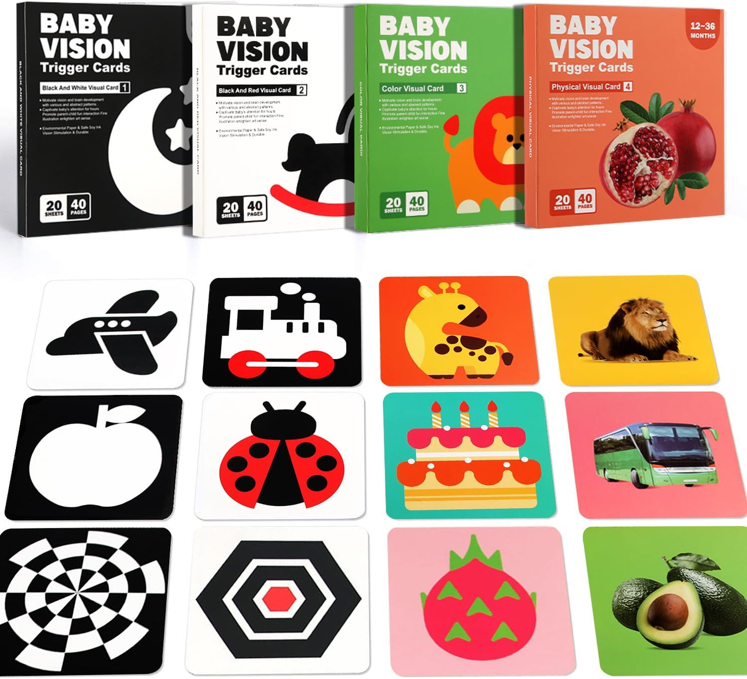 High Contrast Baby Flashcard, 80 Pcs 160 Page Black White Colorful Visual Stimulation Learning Activity Card for Babies Ages 0-3-6-12-36 Months, Newborn Infants Toys Gift, for Baby Sensory Develop image number 4