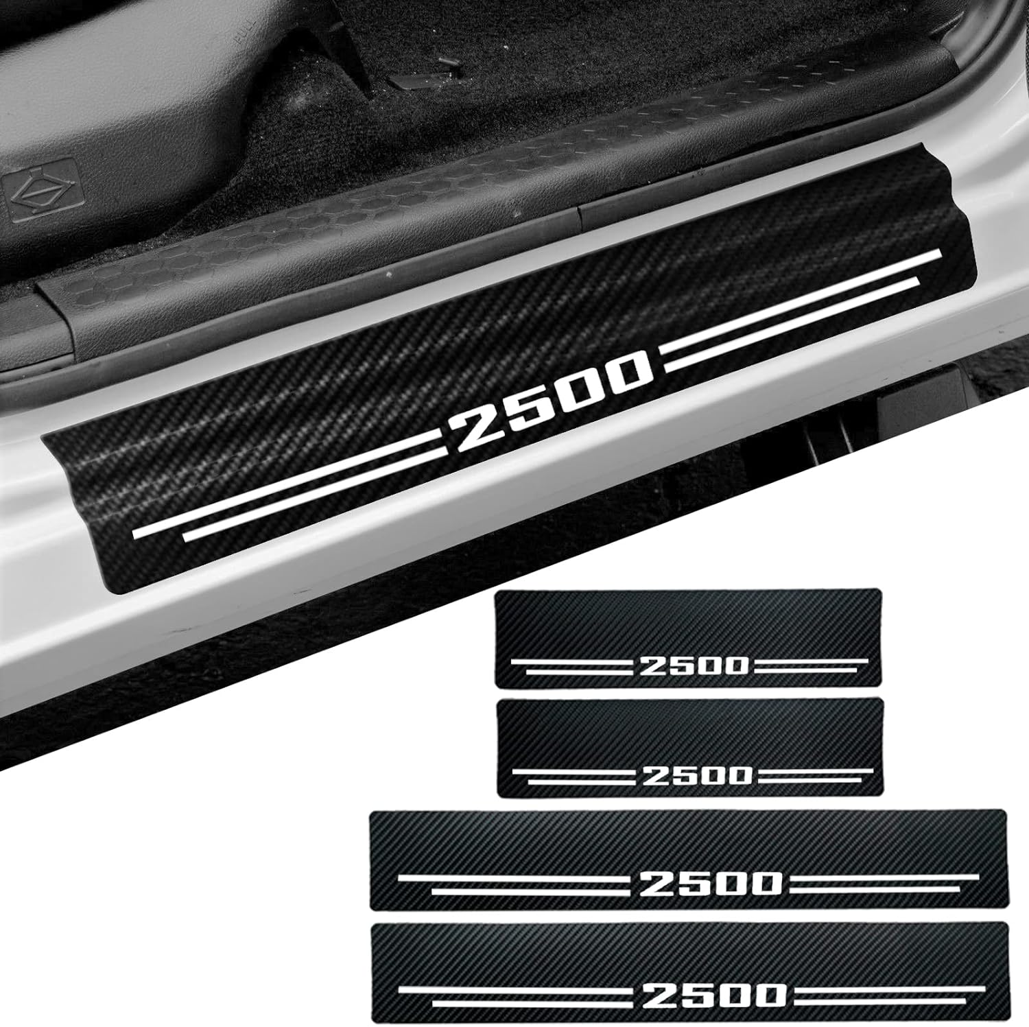 Car Accessories Carbon Fiber Door Sill Scuff Plate Auto Door Entry Guard Scratch Shield for Dodge Ram 2500 2012-2024 Auto Accessories (2500, White) image number 3