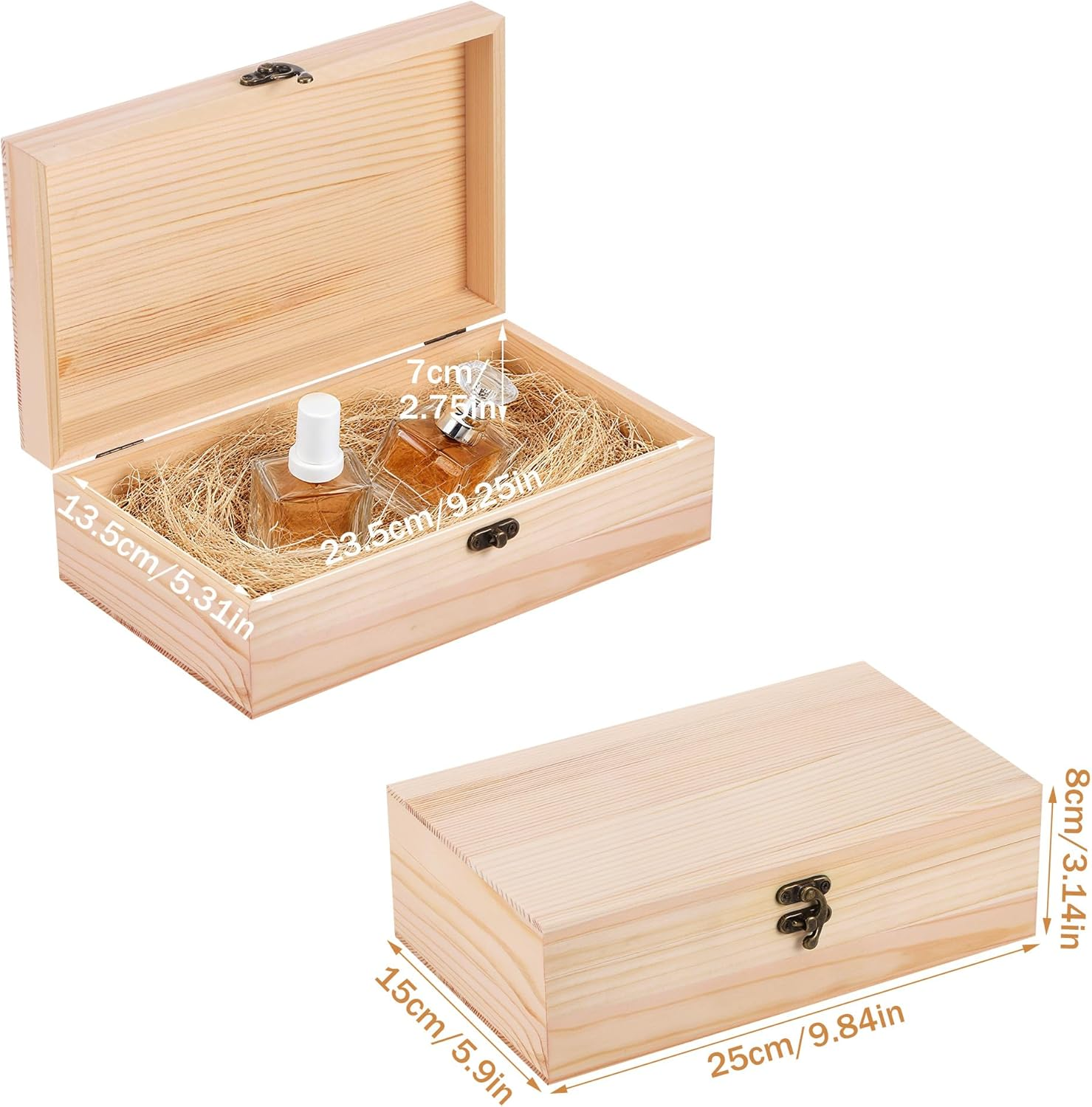 Unfinished Wooden Box with Lid, 25X15X8Cm Small Wooden Box with Hinged Lid & Locking Clasp, Pine Wood Small Wood Crate Boxs, Arts and Crafts Storage Box for Home Table Decoration Keepsake image number 1