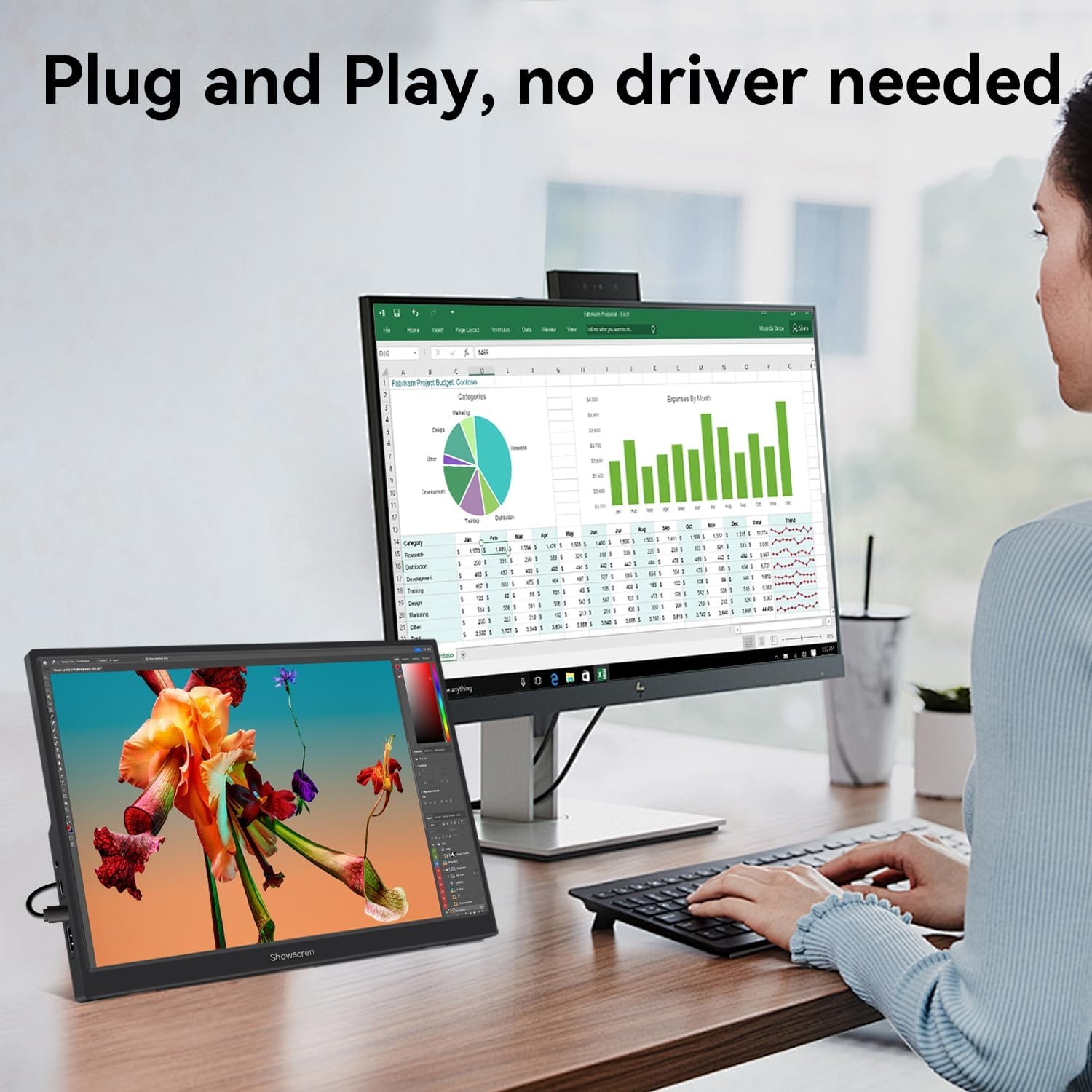 Showscren Portable Monitor Touchscreen Monitor 14 Inch HDR 1920X1200 400Cd/M&sup2; USB C/HDMI IPS Touch Monitor with Dual Speakers, External Monitor for Laptop/Pc/Mac/Xbox/Ps4/5 Switch, VESA