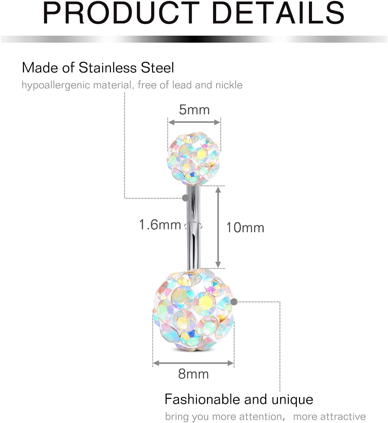 Briana Williams 14G Belly Button Ring Belly Button Piercing Belly Rings Surgical Stainless Steel Belly Navel Rings Body Jewelry for Women Silver Gold image number 1