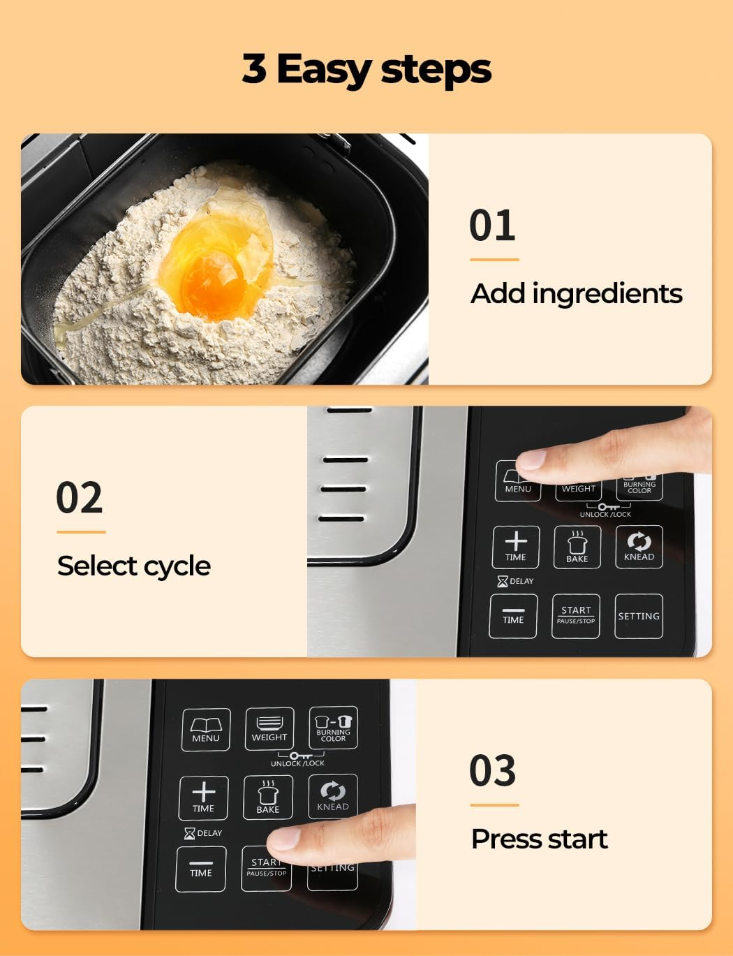 Spector Automatic 2L Bread Maker, Non Stick Healthy Mixer with Bread Bucket & Touch Panel,17 Programs Including Gluten-Free Artisan Kneading, 3 Loaf Sizes 3 Crust Colors, Reserve & Keep Warm Set