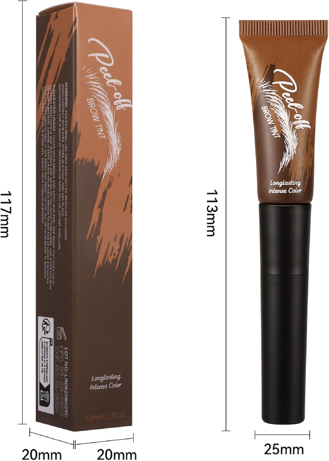 Erinde Peel off Tattoo Eyebrow Gel, Long Lasting & Waterproof Eyebrow Tinted Stain, Smudge Proof Transfer-Proof Brow Gel, Matte Natural Brow Tint Cream, Eye Brow Dye Makeup for Women with Brush, 02 - 02 image number 5