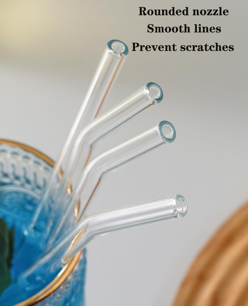 12 Reusable Borosilicate Glass Straws and Brushes, Measuring 7 Inches X 8 Millimeters, Including 5 Straight Pipes, 5 Elbows, and 2Brushes, Reusable Straw Brushes, for Juice, Coffee, and Cocktails image number 6