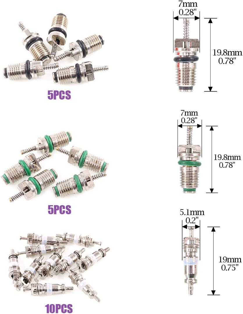 Swpeet 41Pcs R12 / R134A AC Master Valve Core Repair Kit, Including Assortment R12 R134A Valve Core Refrigeration Tire Valve Stem Cores with Remover Tool for Most Cars image number 6