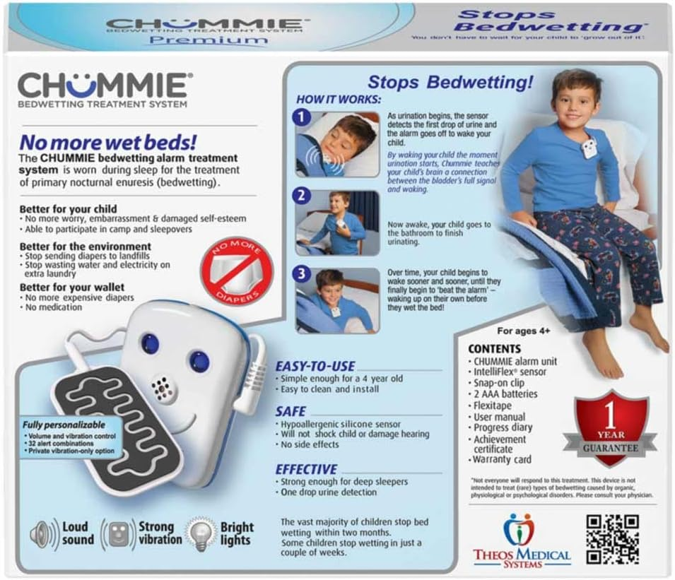 Chummie Premium Bedwetting Alarm for Deep Sleepers - Award Winning, Clinically Proven System with Loud Sounds, Bright Lights and Strong Vibrations, Blue image number 1