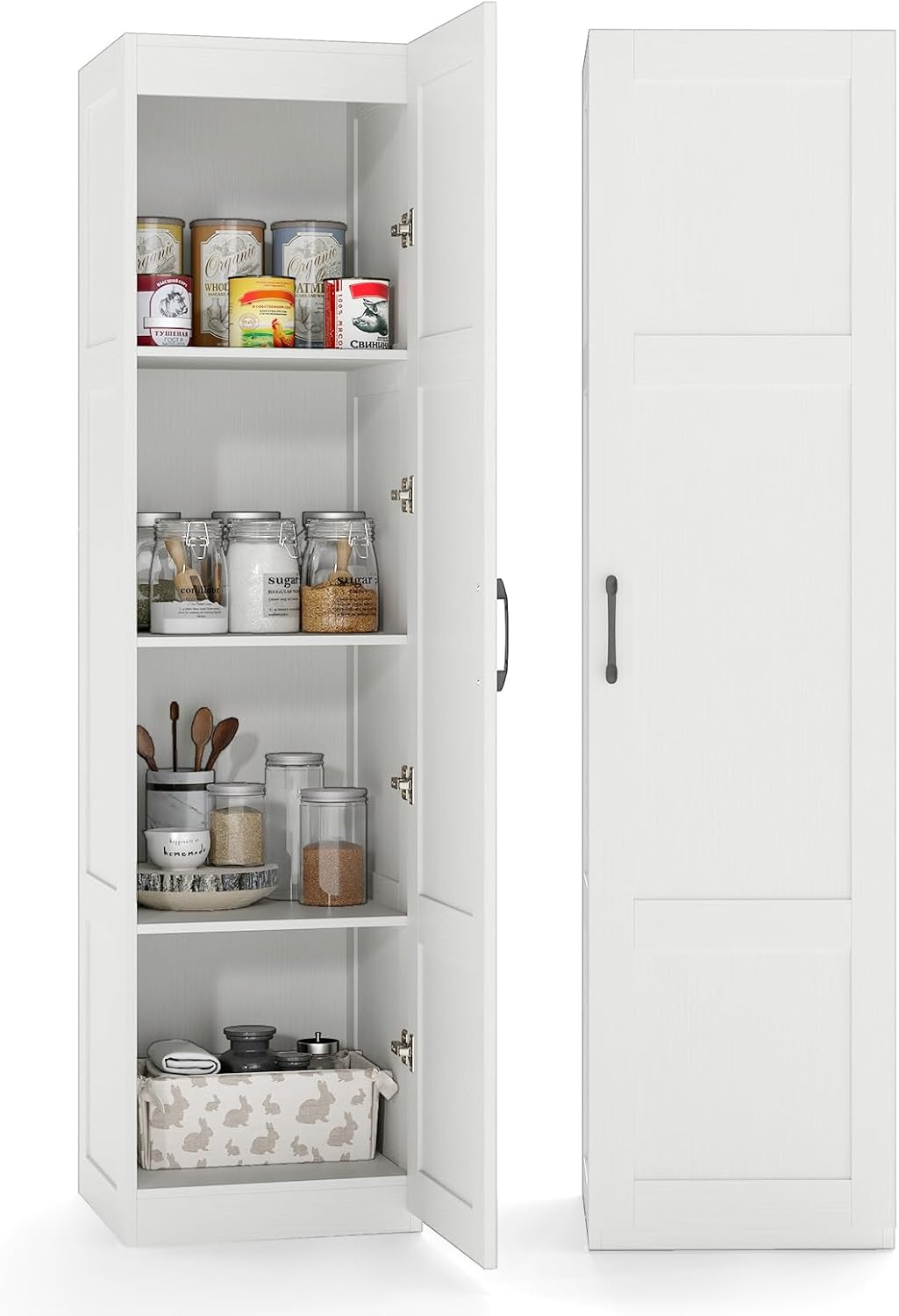 Giantex 150 Cm Tall Storage Cabinet, 4-Tier Freestanding Floor Cabinet with Door, Narrow Pantry Organizer for Dining Room, Kitchen, Utility Room, Living Room and Bathroom (Natural)